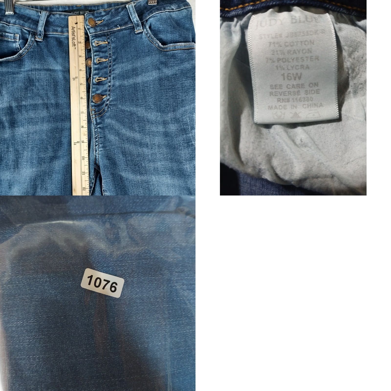 Vintage Judy Blue Jeans Women 16W High Rise Button Fly Stretch Denim Medium Wash Skinny Regular Plus Size Blue 5-Pocket Design Womens Size 38" / US 16 / IT 52 - 8 Thumbnail