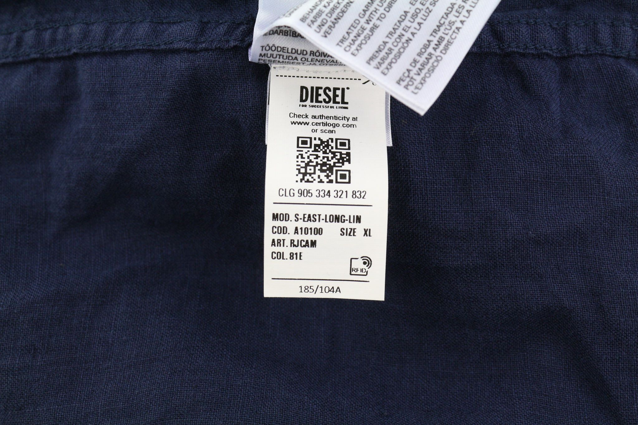 Diesel S-EAST-LONG-LIN XL Western Linen Dark Blue 40492 Size US XL / EU 56 / 4 - 10 Thumbnail