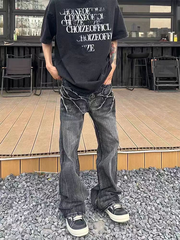 Japanese Brand Vintage Street Washed Faded Stripe Micro Flare Black Jeans Size US 28 / EU 44 - 5 Thumbnail