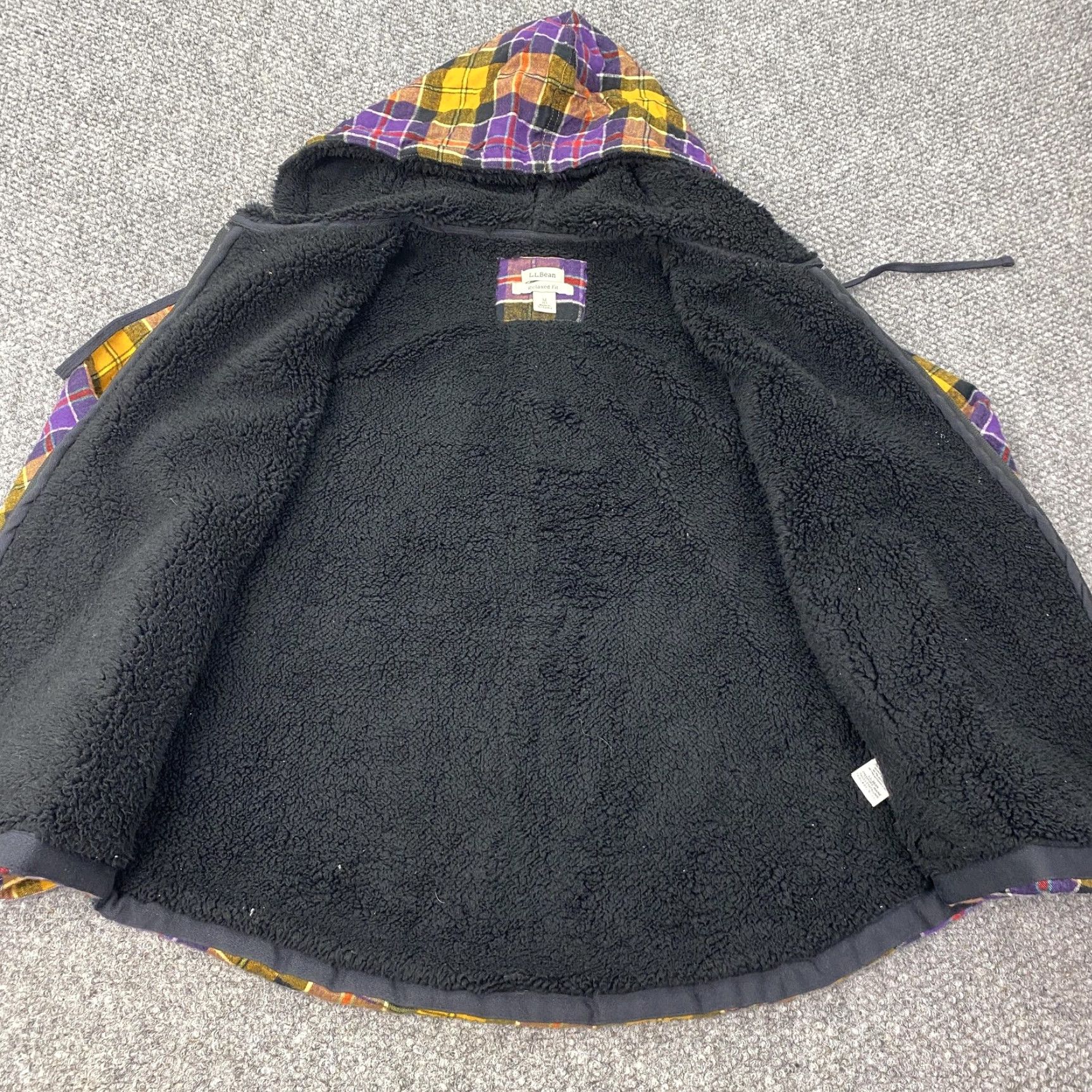 Vintage LL Bean Jacket Womens Medium Petite Yellow Plaid Flannel Hooded Sherpa Lined Size M / US 6-8 / IT 42-44 - 5 Thumbnail