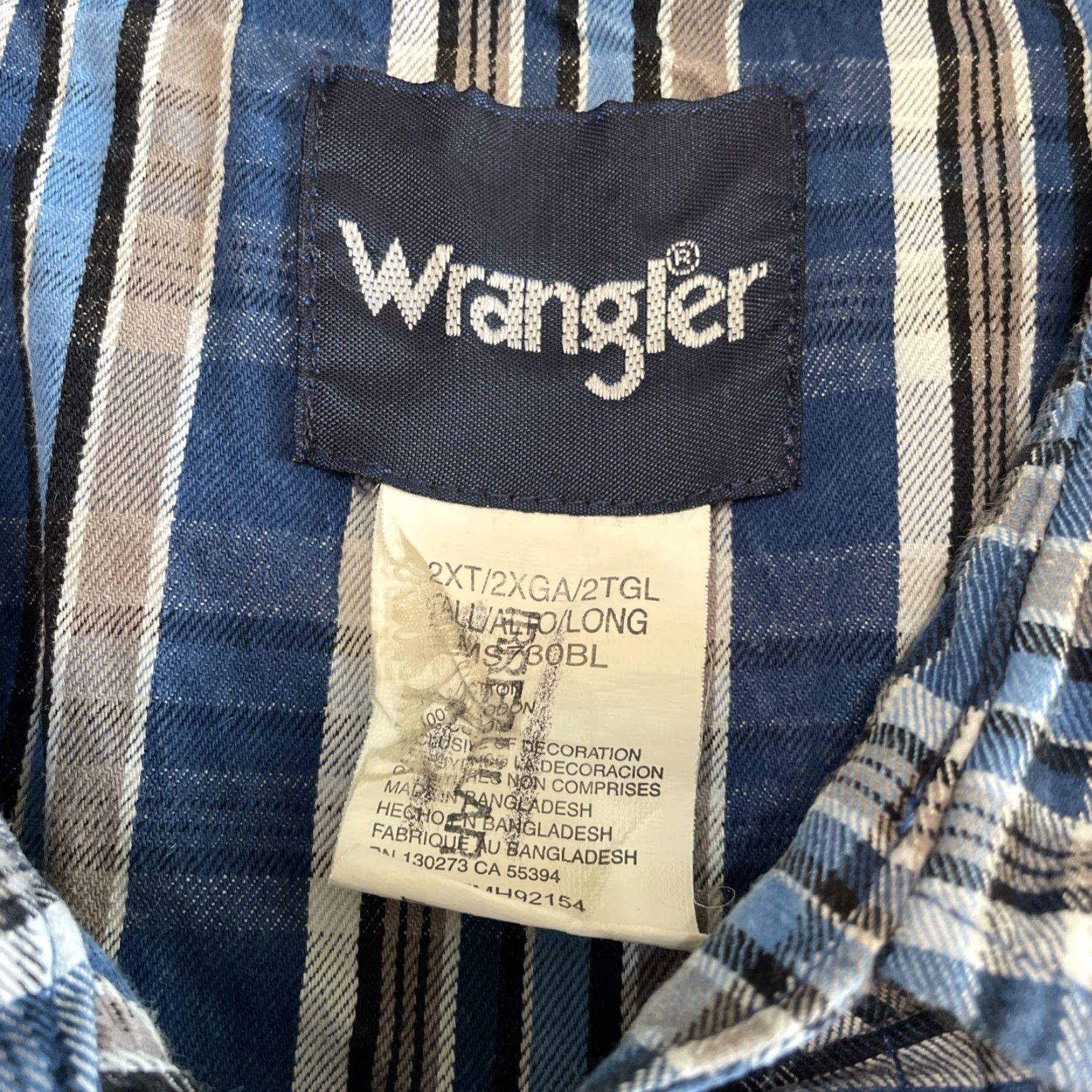 Wrangler VINTAGE Wrangler Button-Down Shirt Men 2XT Blue Plaid Pearl Snap Long Sleeve Big & Tall Mens Size US XXL / EU 58 / 5 - 2 Thumbnail