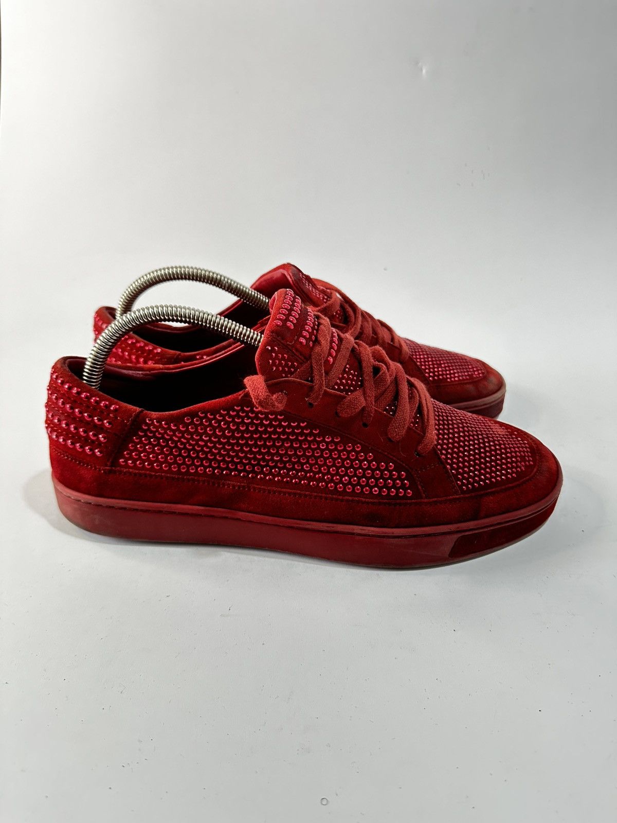 Gucci Gucci Red Suede Studded Limited Edition Low Top Sneakers. Size US 8 / EU 41 - 1 Thumbnail
