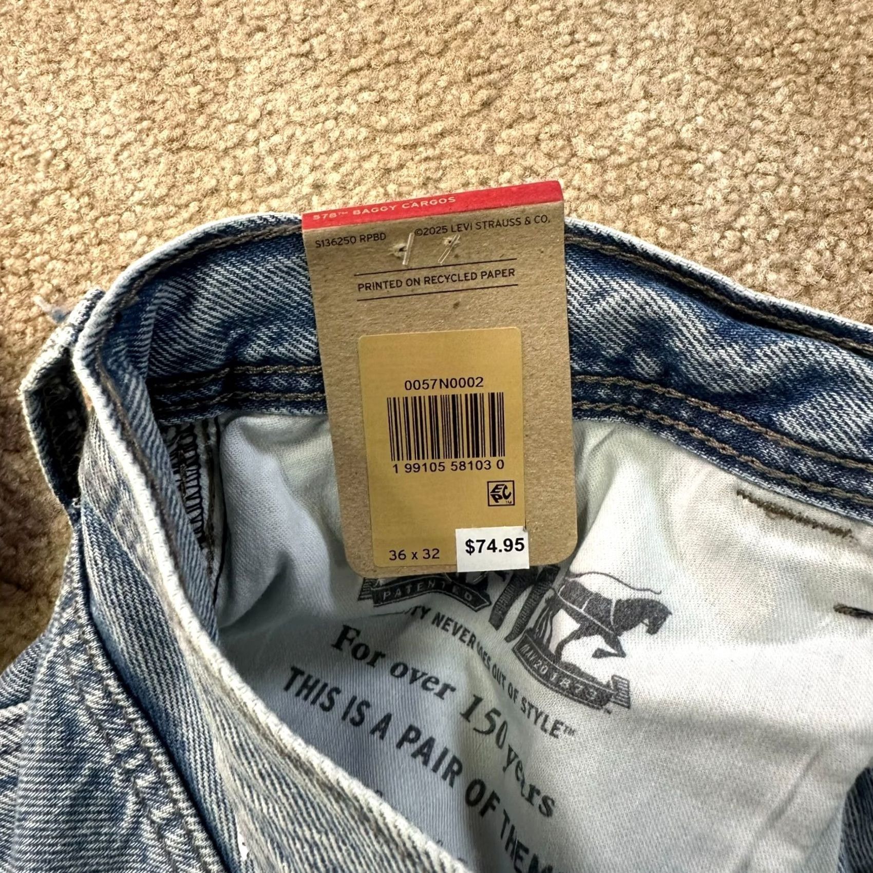 Levi's Levi's 578 Baggy Cargo Jeans Men's 36x32 Blue Wash Cotton new Size US 36 / EU 52 - 4 Thumbnail