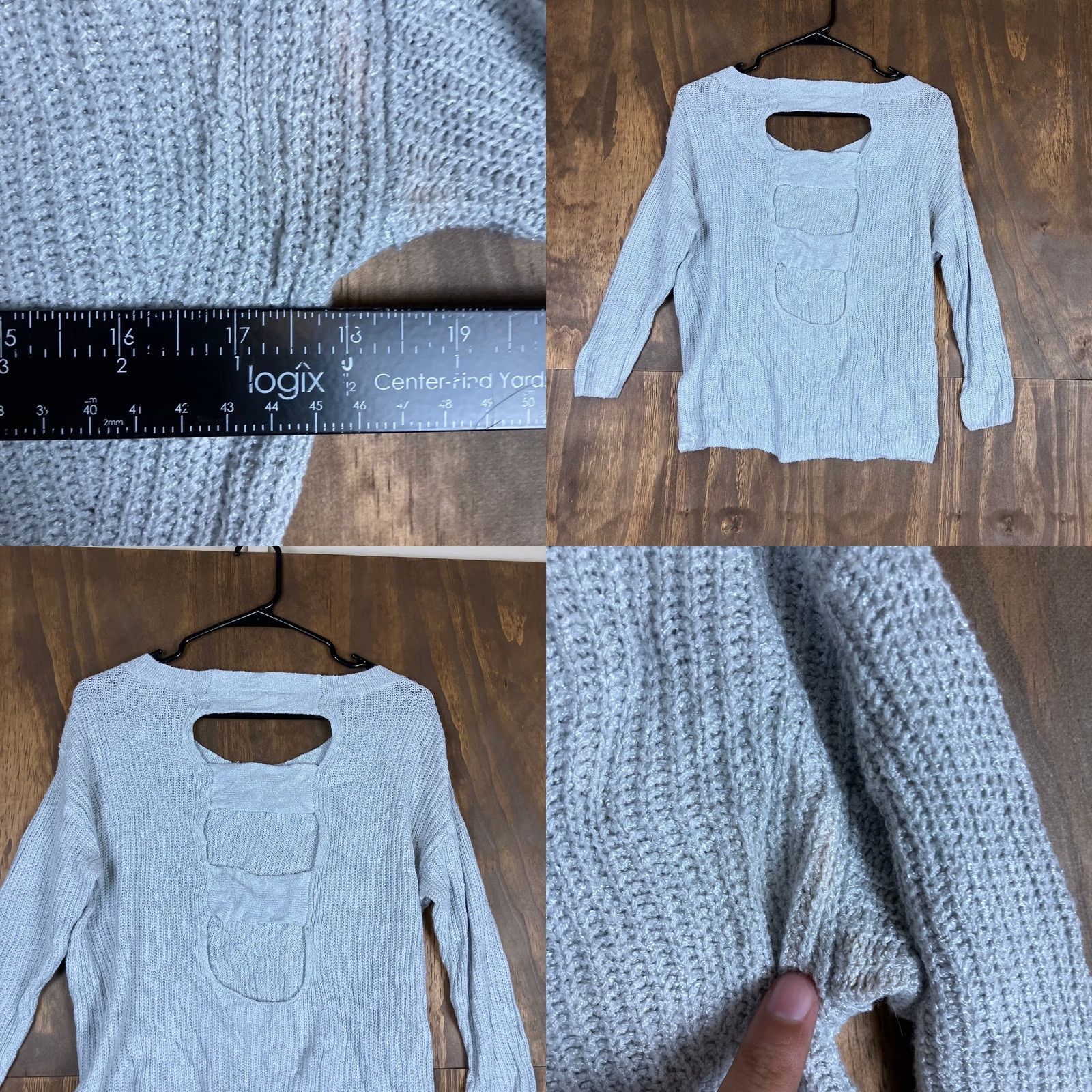 Express Express Womens Sweater Gray Boat Neck Open Back Knit Cotton Blend XS Pullover Knit Woman Crew Neck Casual Everyday Wear | Mens? Size XS / US 0-2 / IT 36-38 - 8 Thumbnail