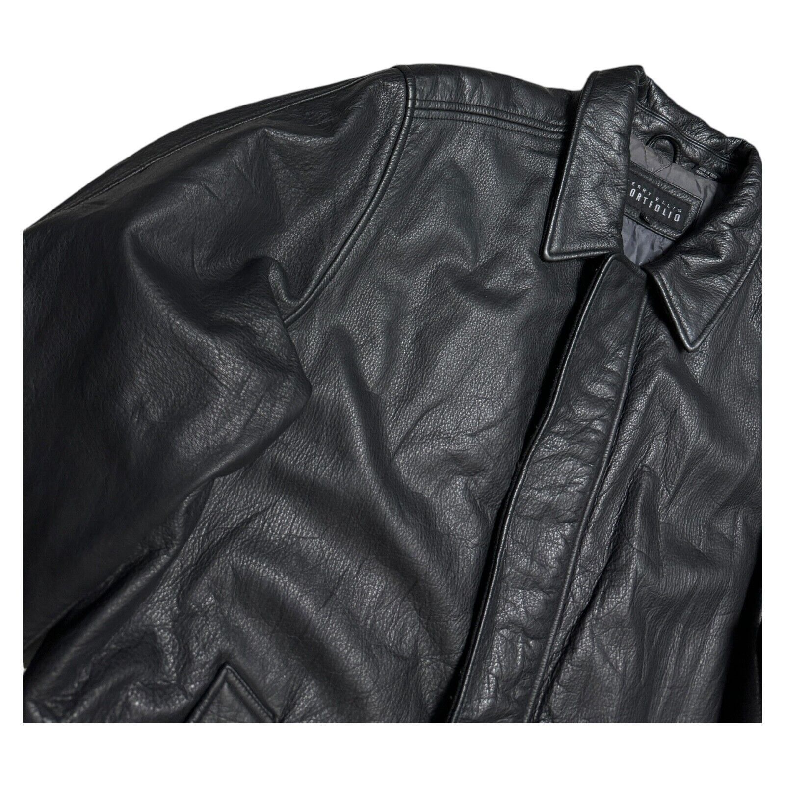 Perry Ellis PERRY ELLIS Portfolio GENUINE LEATHER Designer Winter Coat Size US L / EU 52-54 / 3 - 3 Thumbnail