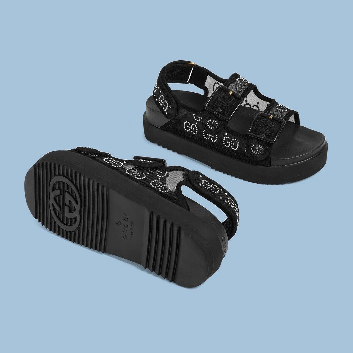 Gucci o1s1wg110425 Women's GG Sandals With Crystals in Black Size US 4 / IT 34 - 6 Thumbnail