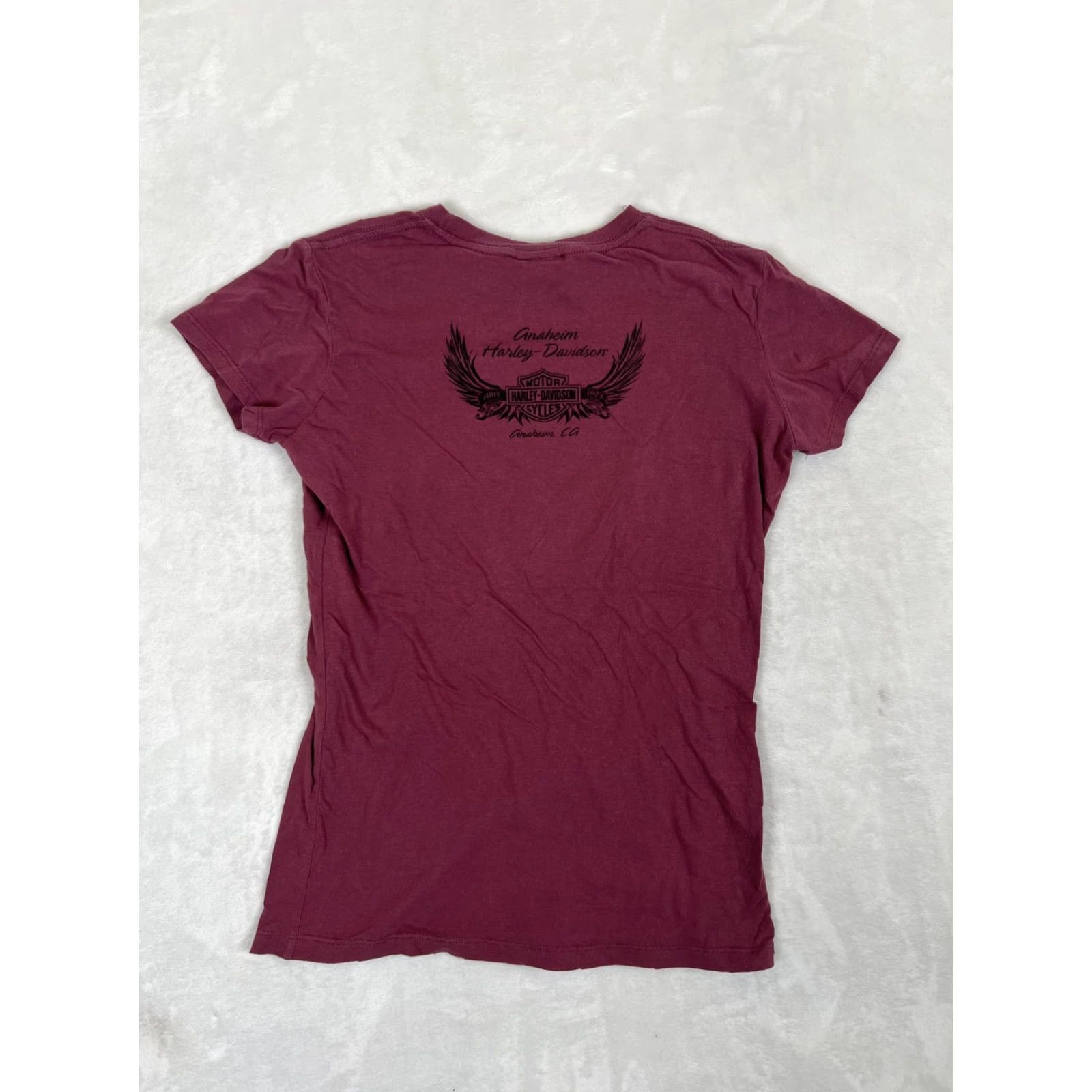 Harley Davidson VINTAGE Harley-Davidson Shirt Womens Large Burgundy Anaheim California Motorcycle Tee Size L / US 10 / IT 46 - 6 Thumbnail