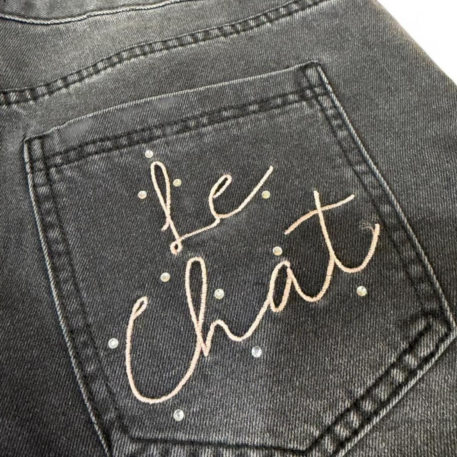 True Religion Black denim shorts with embroidered cat design Size 34" / US 12 / IT 48 - 5 Thumbnail