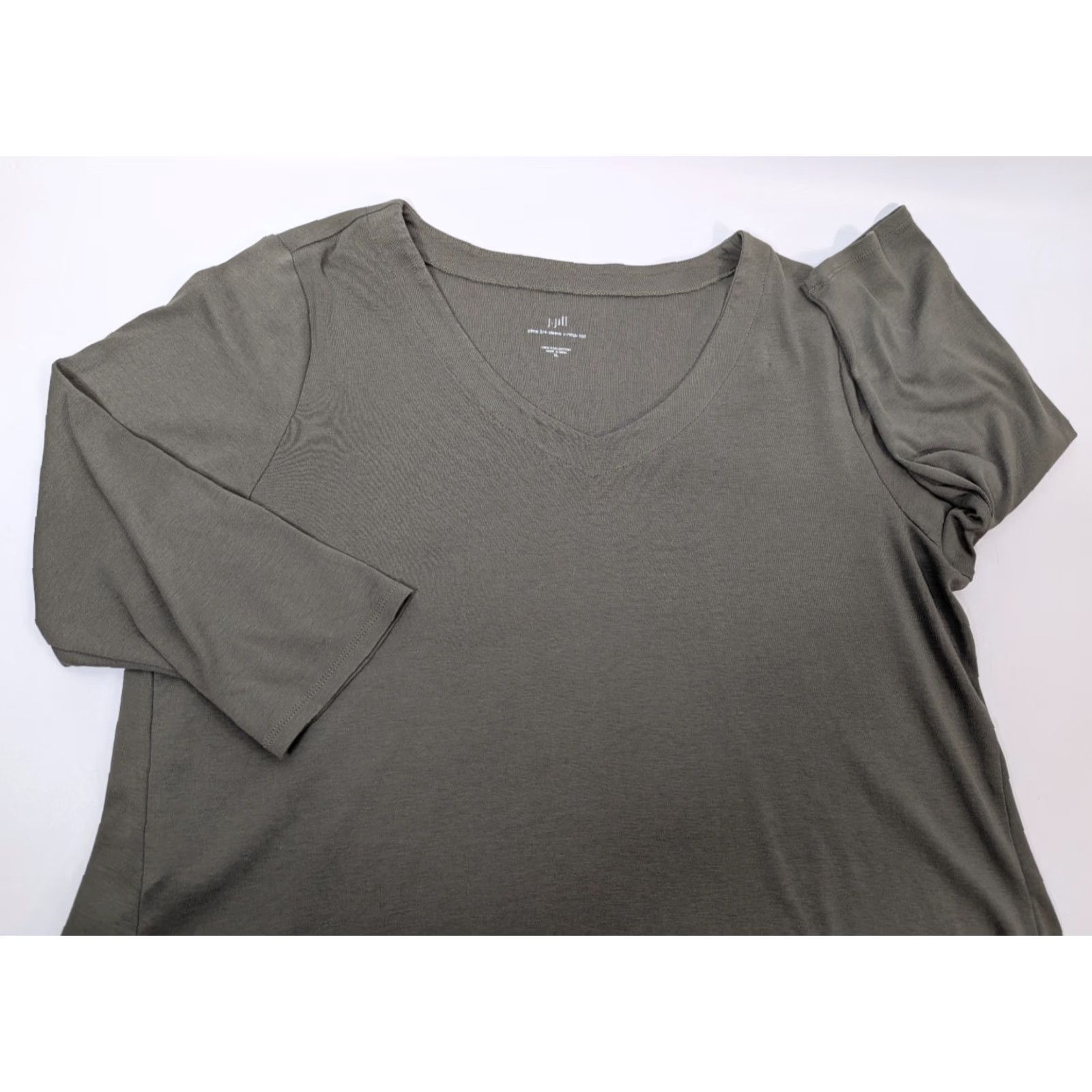 J. Jill J. Jill Shirt Women's XL Olive Green Pima Cotton 3/4 Sleeve V-Neck Tunic Top Blouse Casual Size XL / US 12-14 / IT 48-50 - 2 Thumbnail