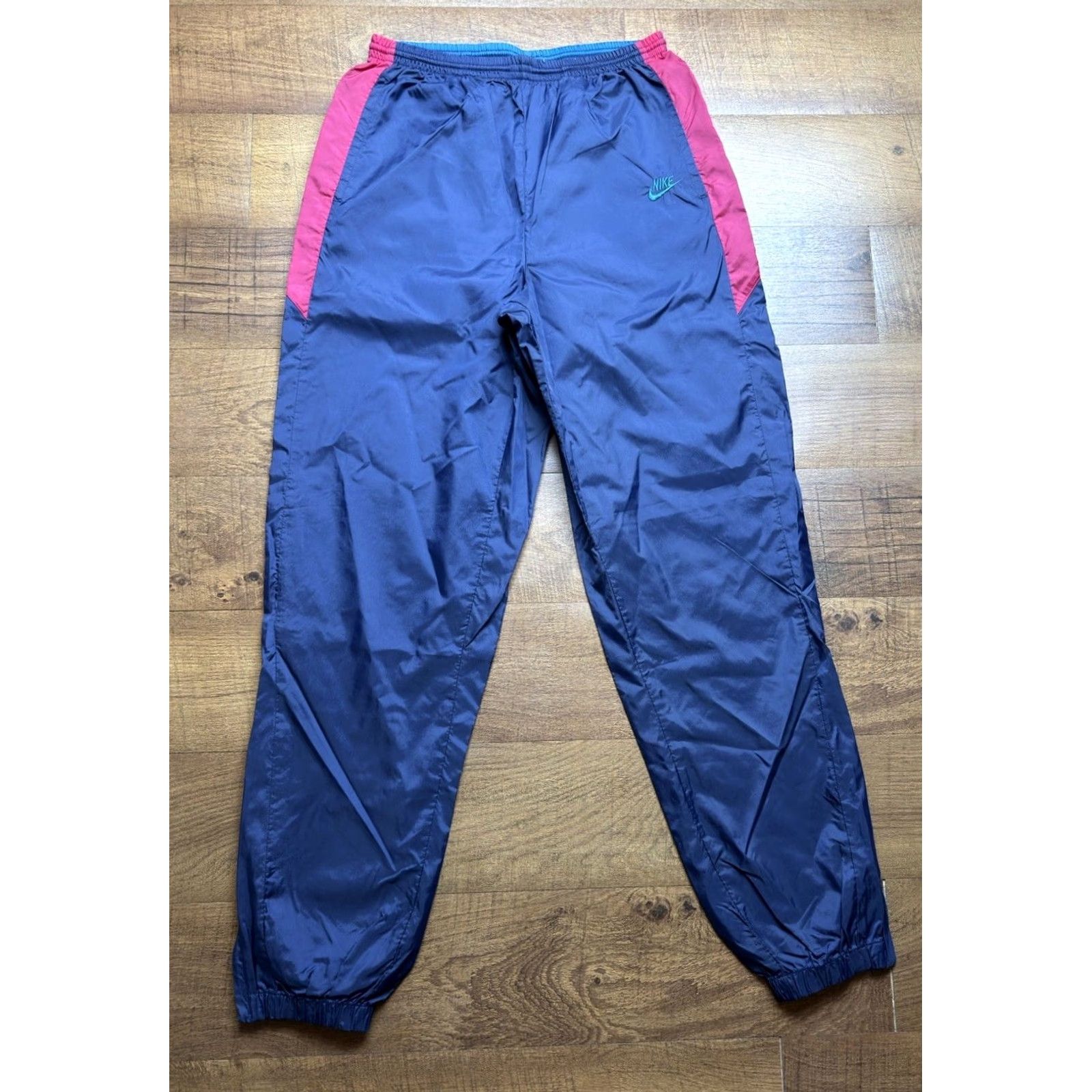 Nike VTG Nike UnLined Windbreaker Track Pants XL Blue Pink / Red Tag Mens Athletic 90s Night? Size US 36 / EU 52 - 2 Thumbnail