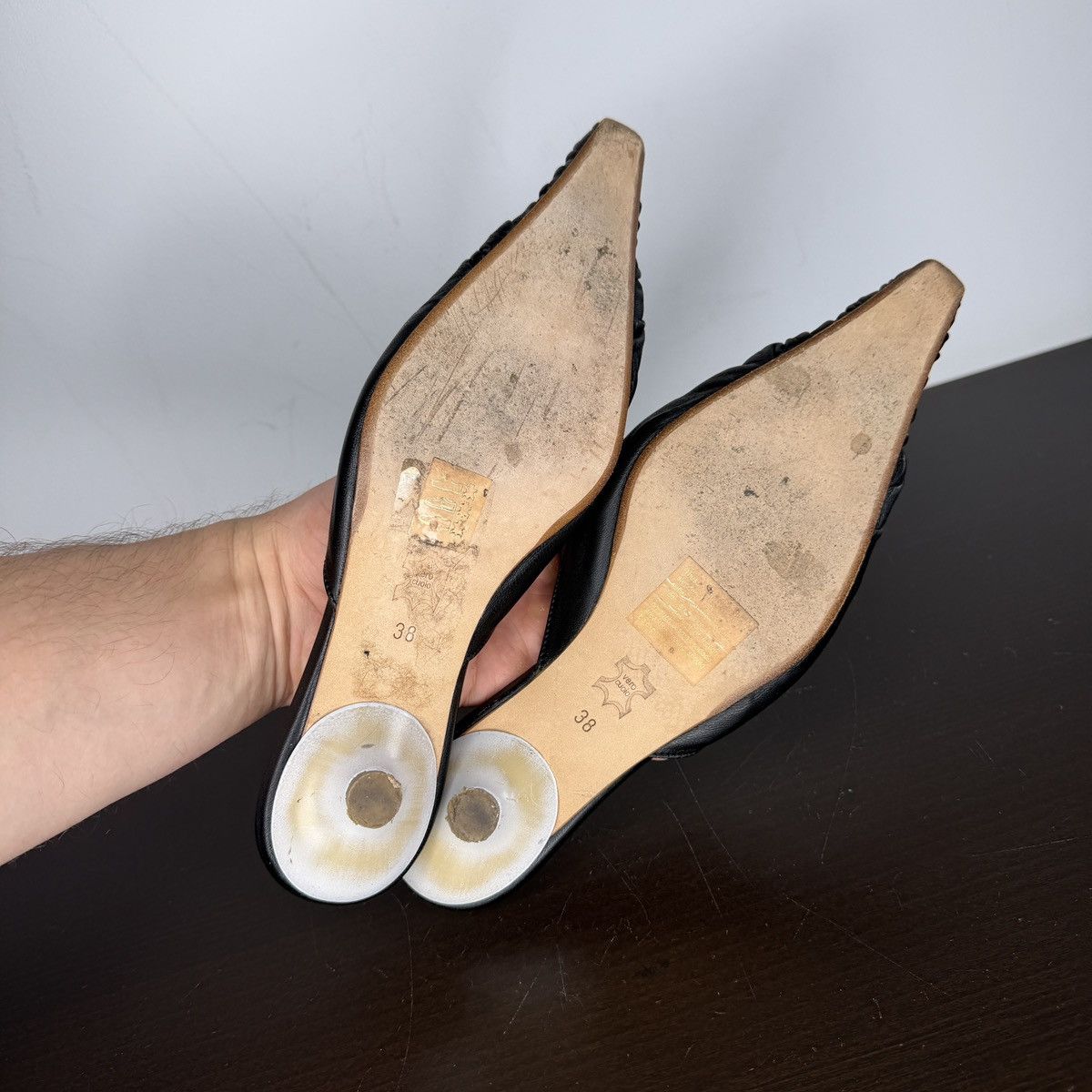 Vintage Ahler Black Leather Sandals Mules Y2K Avant Garde Shoes Size US 7 / IT 37 - 5 Thumbnail