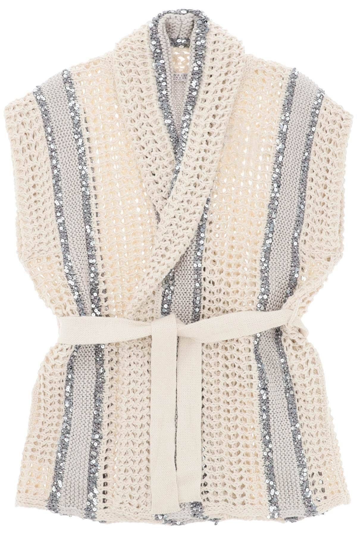 image of Brunello Cucinelli "dazzling Stripe Cardigan With Size M For Women in Neutro