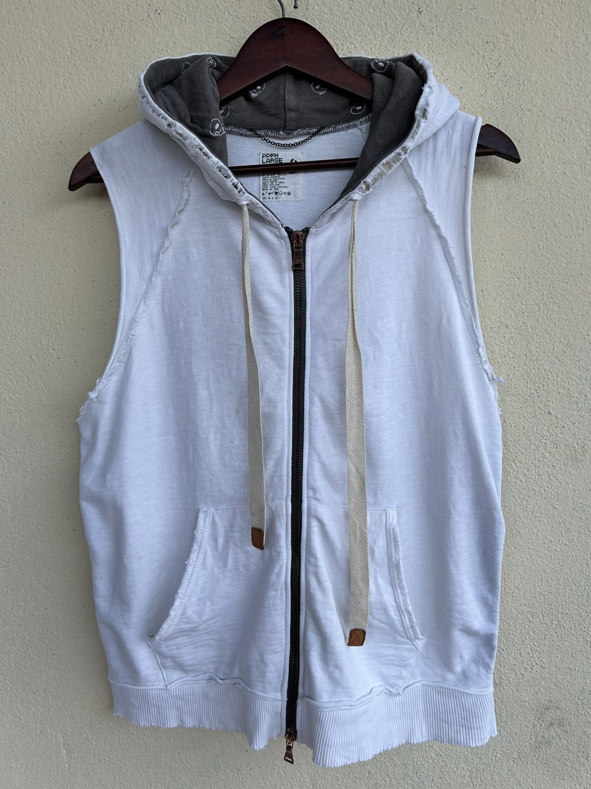 image of Ppfm Ripped Design Sleeveless Hoodie in White, Men's (Size XS)
