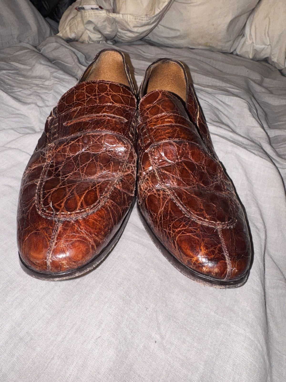 Mezlan Mezlan Platinum Genuine Crocodile Loafers – Size 11 – Rare Size US 11 / EU 44 - 1 Thumbnail