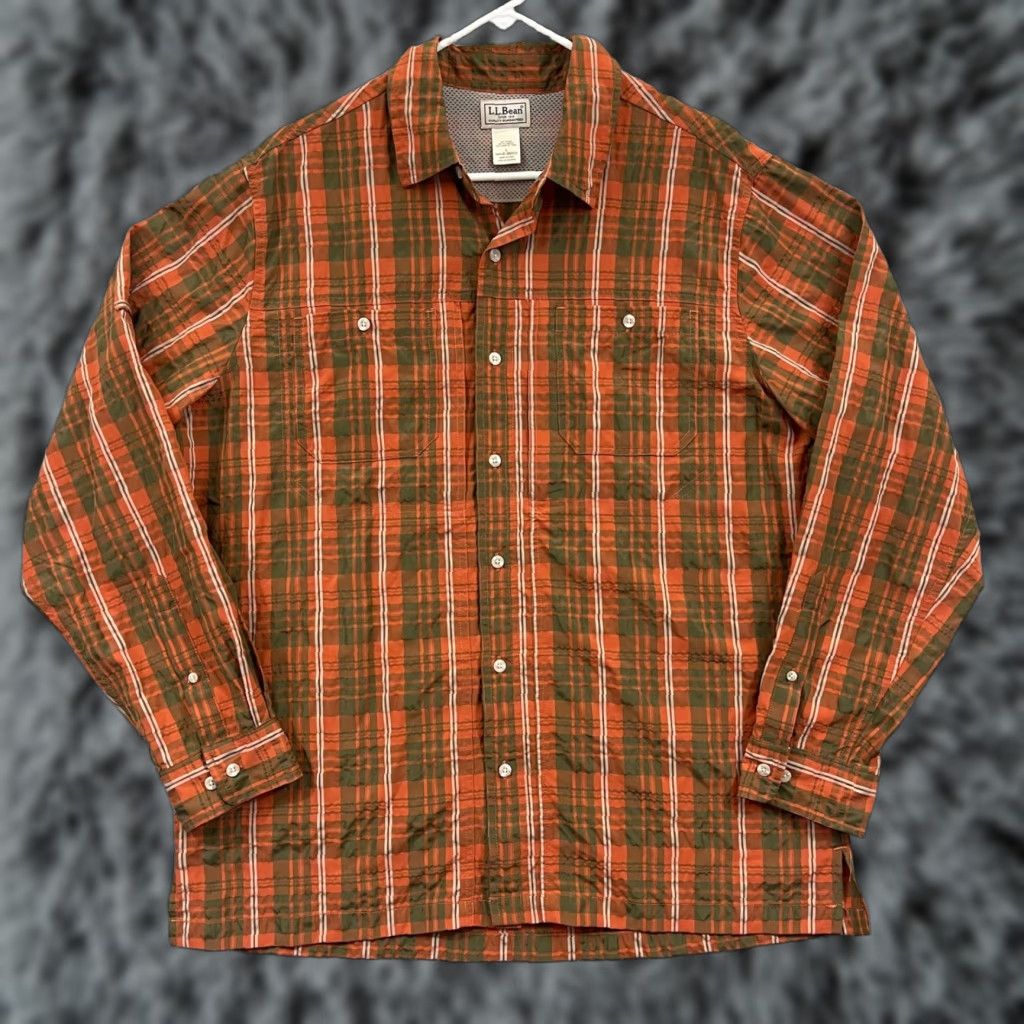 Vintage VINTAGE LL Bean Shirt Mens Large Orange Casual Button Plaid Check Long Sleeve Nylon Size US L / EU 52-54 / 3 - 1 Thumbnail