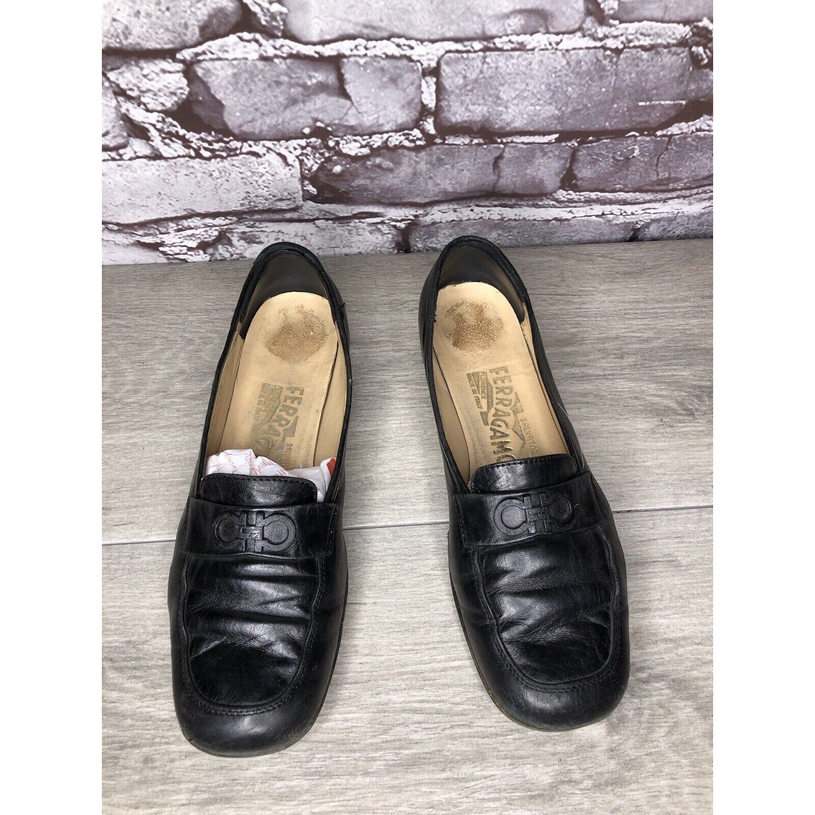 Salvatore Ferragamo Salvatore Ferragamo Black Leather Logo Slip On Loafer Shoes Size US 6 / IT 36 - 22 Thumbnail