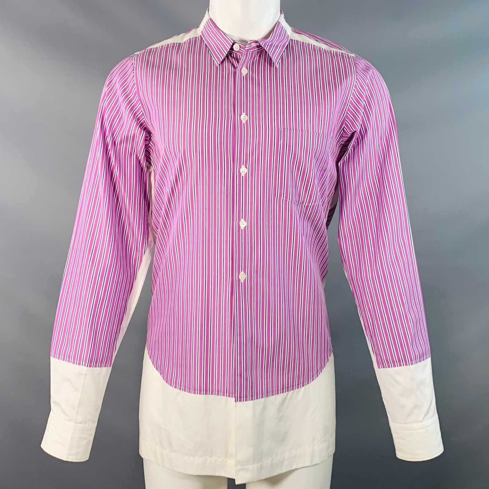 Comme des Garcons Homme Plus PLUS Size M Purple White Stripe Cotton Long Sleeve Shirt Size US M / EU 48-50 / 2 - 1 Thumbnail
