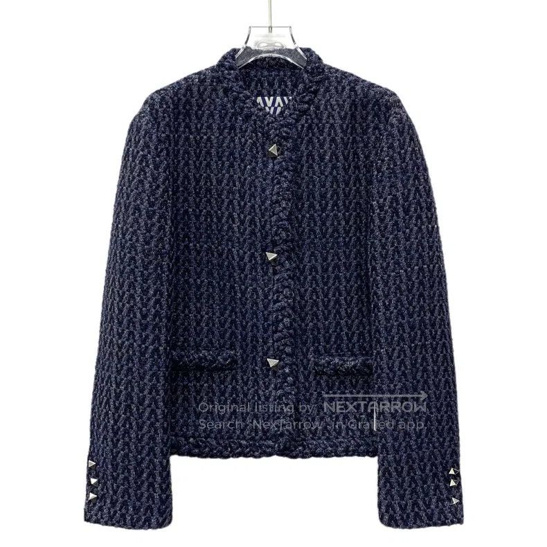 Valentino Valentino Dark blue studded buttoned wool tweed jacket Size M / US 6-8 / IT 42-44 - 1 Thumbnail