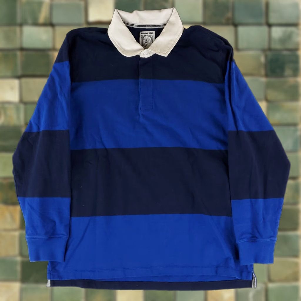 Lands' End Lands' End Rugby Shirt Striped Blue Long Sleeve Mens XL Size US XL / EU 56 / 4 - 1 Thumbnail