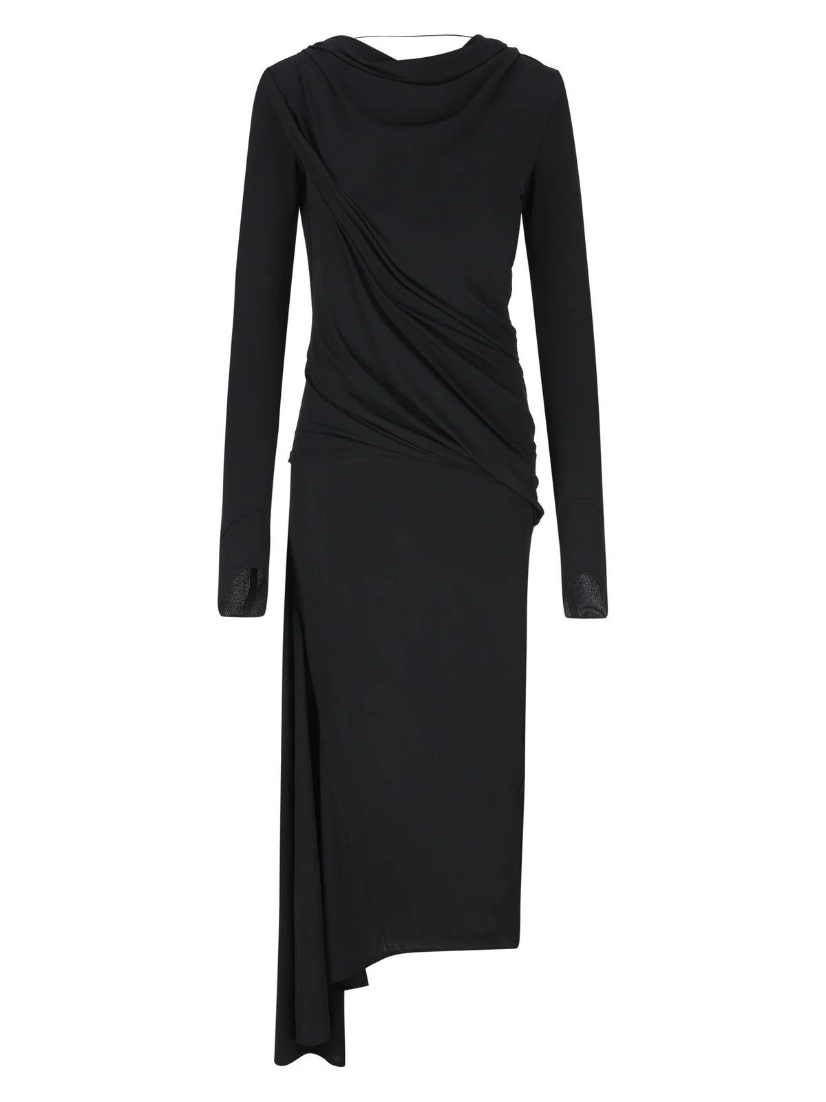 Givenchy o1srvl11e0325 Asymmetric Draped Midi Dress in Black Size XL / US 12-14 / IT 48-50 - 1 Thumbnail