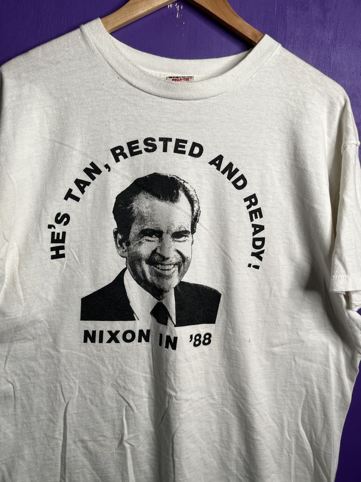 Vintage Vintage 1988 Richard Nixon tan rested and ready t-shirt Size US XL / EU 56 / 4 - 3 Thumbnail