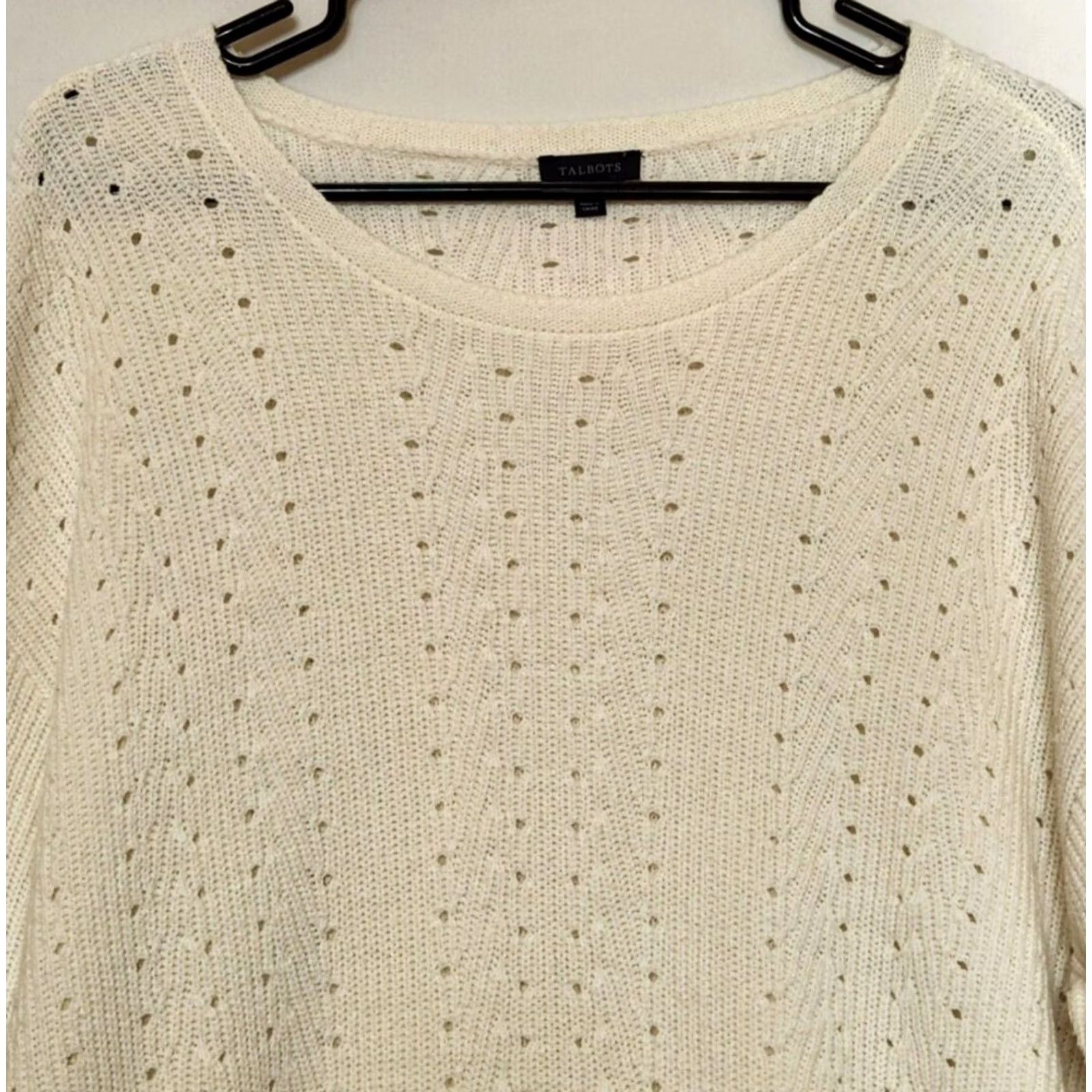 Talbots Talbots Women's XL Knit Sweater Pullover Cotton Blend Ivory Lace Up Sides Size XL / US 12-14 / IT 48-50 - 4 Thumbnail