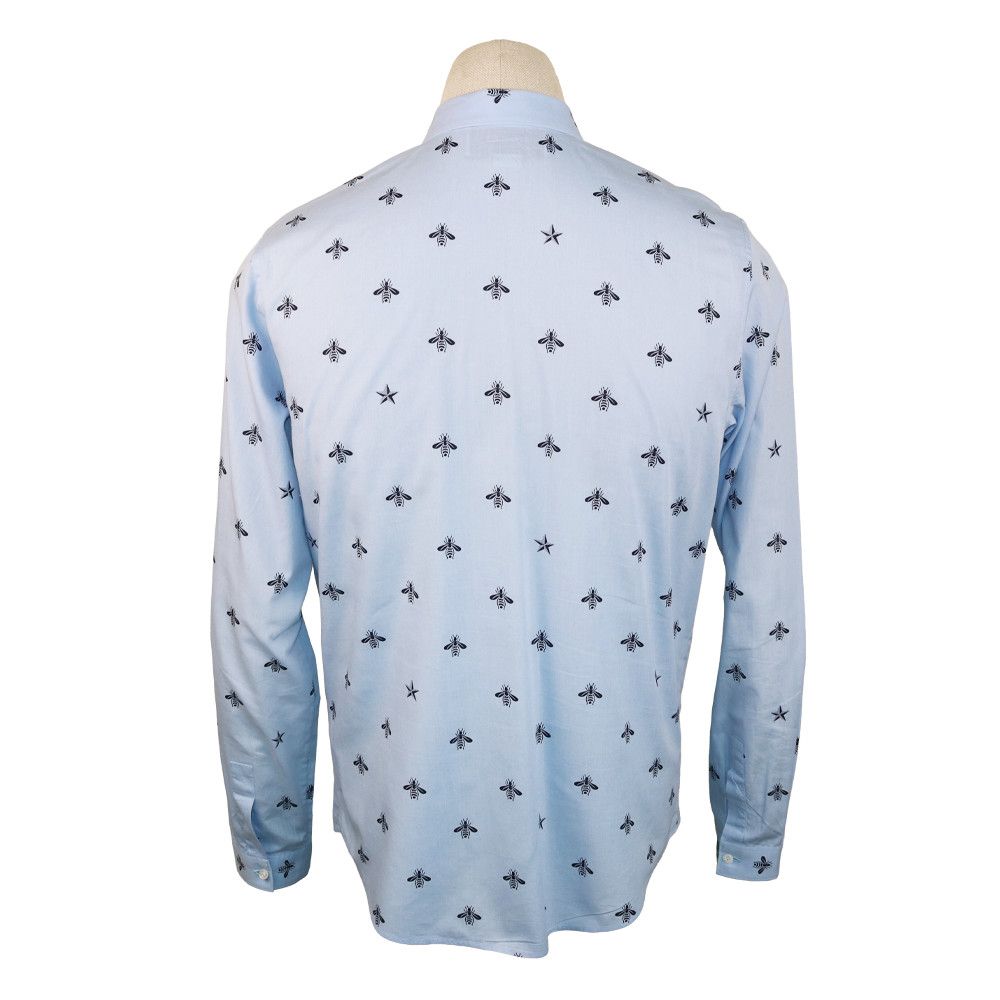 Gucci Gucci Light Blue Bee & Star Print Cotton Shirt Size US M / EU 48-50 / 2 - 3 Thumbnail