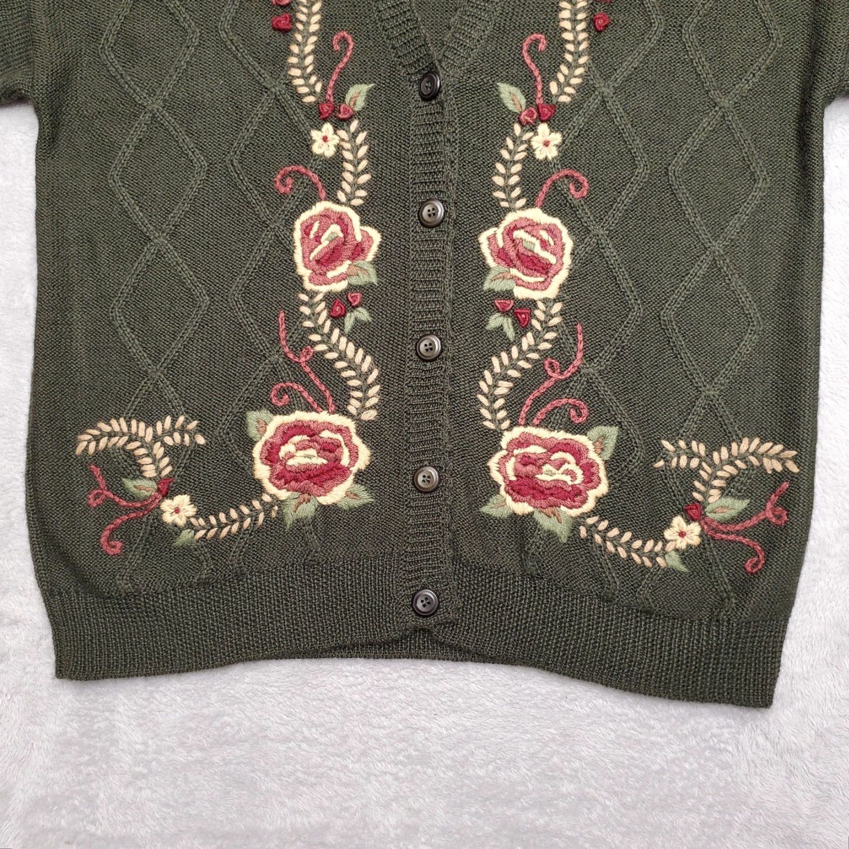Vintage Vintage Koret Sweater Womens Large Green Wool Blend Flowers Embroidered Cardigan Size L / US 10 / IT 46 - 4 Thumbnail