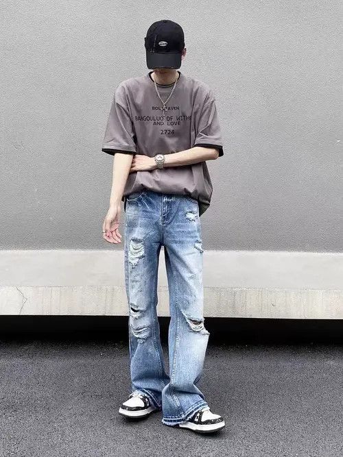 VIBE High street vintage ripped Y2K micro flare baggy jeans Size US 32 / EU 48 - 4 Thumbnail