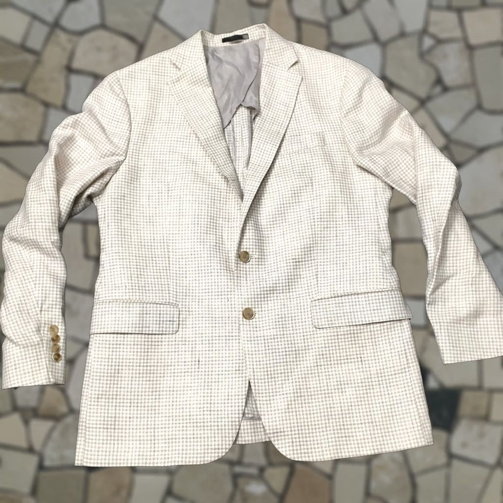Vintage Patrick James Blazer Jacket Mens Linen wool Beige Preppy Size 42R - 1 Thumbnail