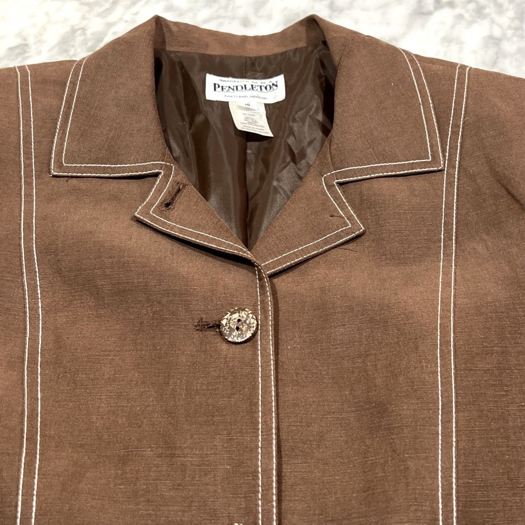 Pendleton Pendleton Jacket Women's 10 Brown Short Pick Stitching Buttons Silk Linen Size 32" / US 10 / IT 46 - 3 Thumbnail