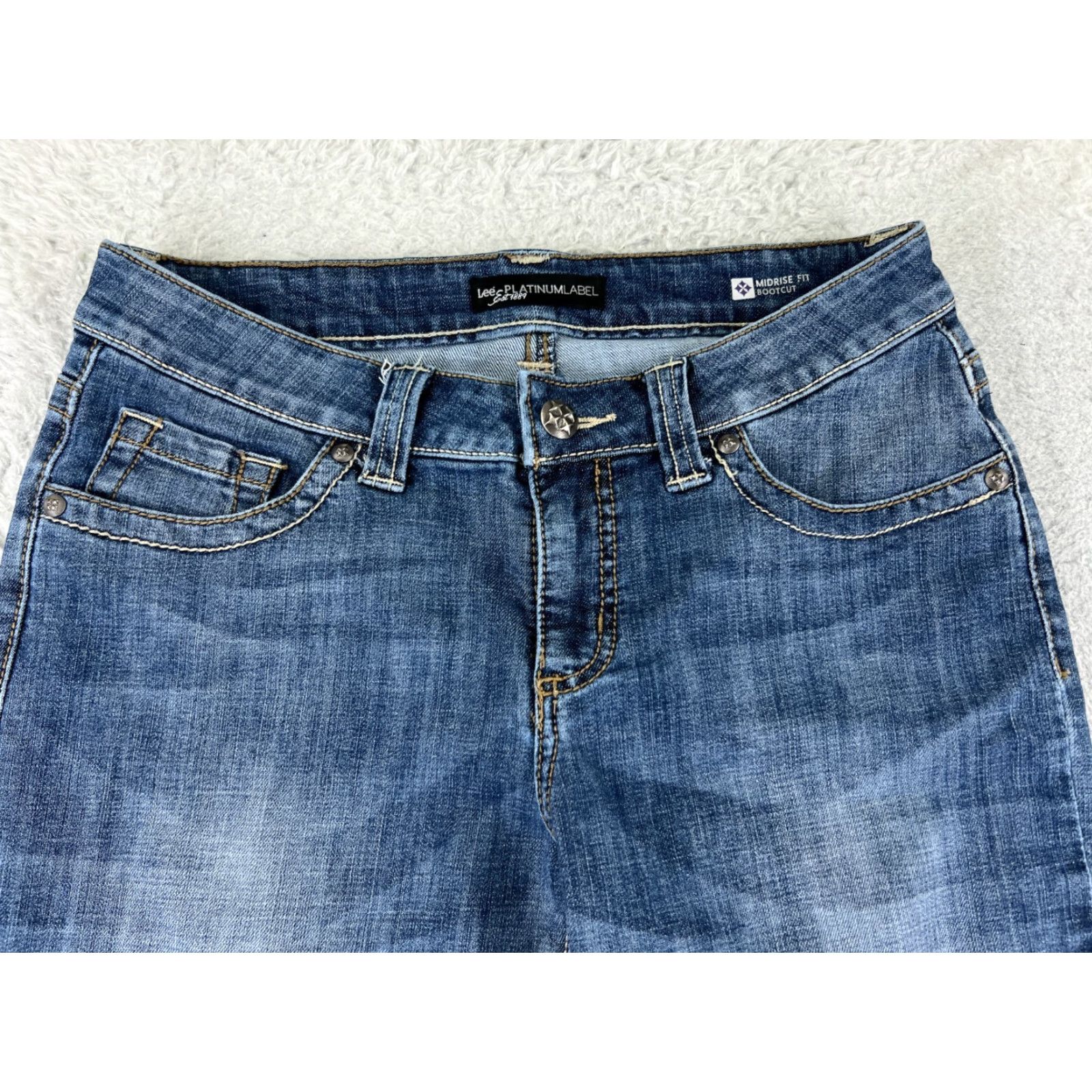 Lee Lee Jeans Women Bootcut Denim 28x32 Blue Mid Rise 8 Regular 5-Pocket Zipper Distressed Cotton Blend Cowboy Southwestern Designer N/A Size 30" / US 8 / IT 44 - 4 Thumbnail