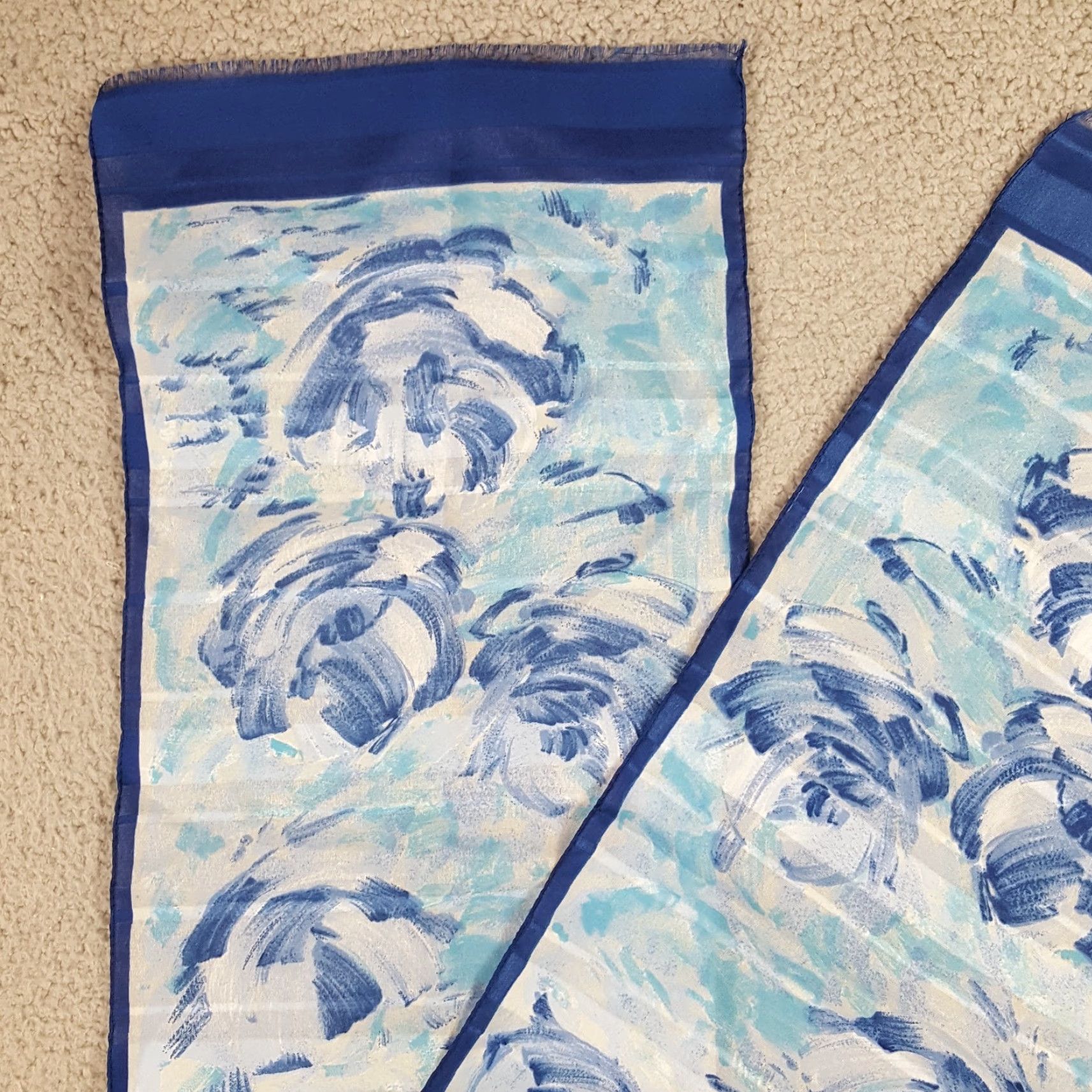 Vintage VINTAGE 80s Blue Floral Scarf Neck Wrap 50" Tassel Handkerchief Multi-Functional Polyester Women's Size ONE SIZE - 2 Thumbnail