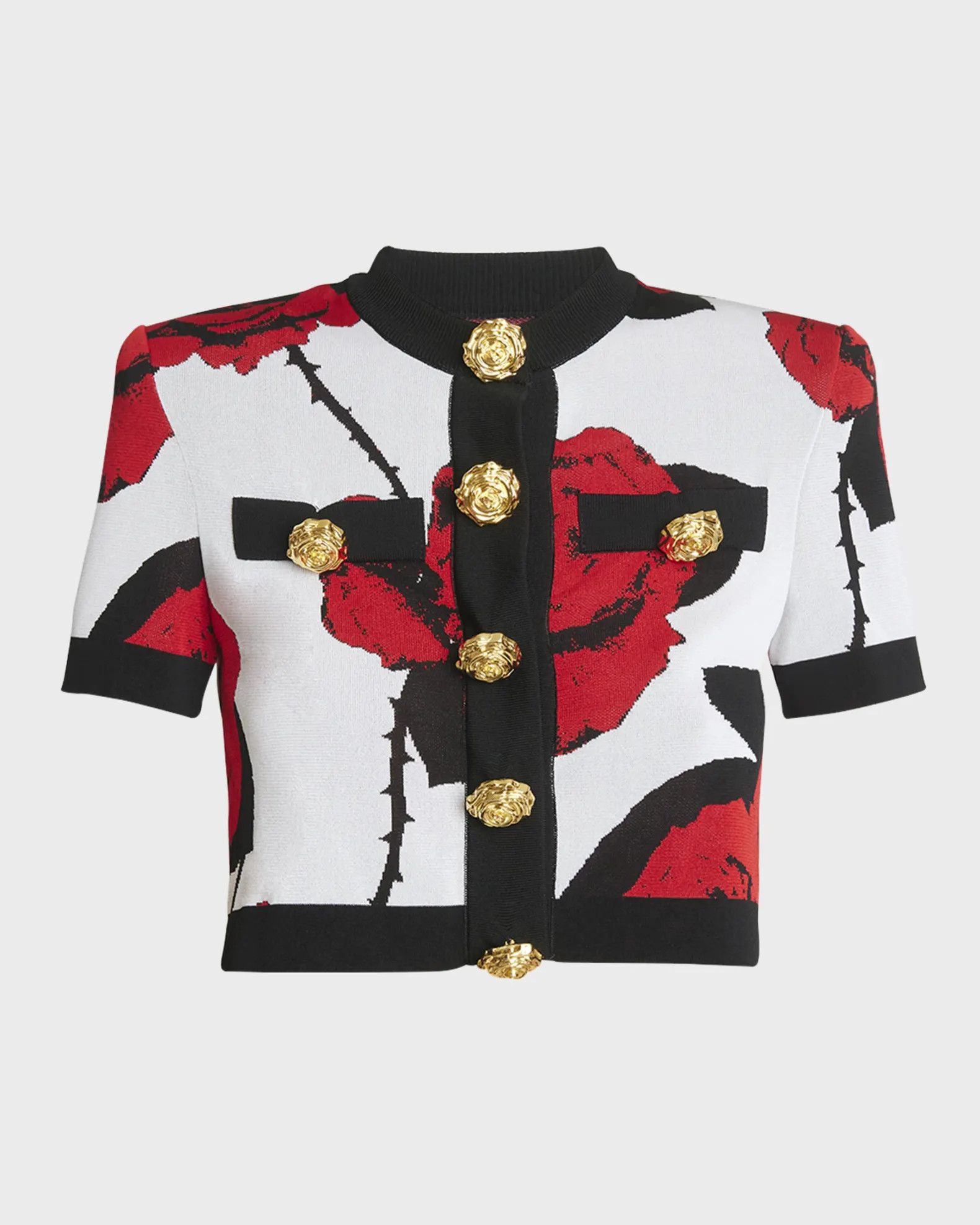 Balmain o1s1wg110825 Floral Jacquard Cropped Cardigan in Multicolor Size XL / US 12-14 / IT 48-50 - 1 Thumbnail