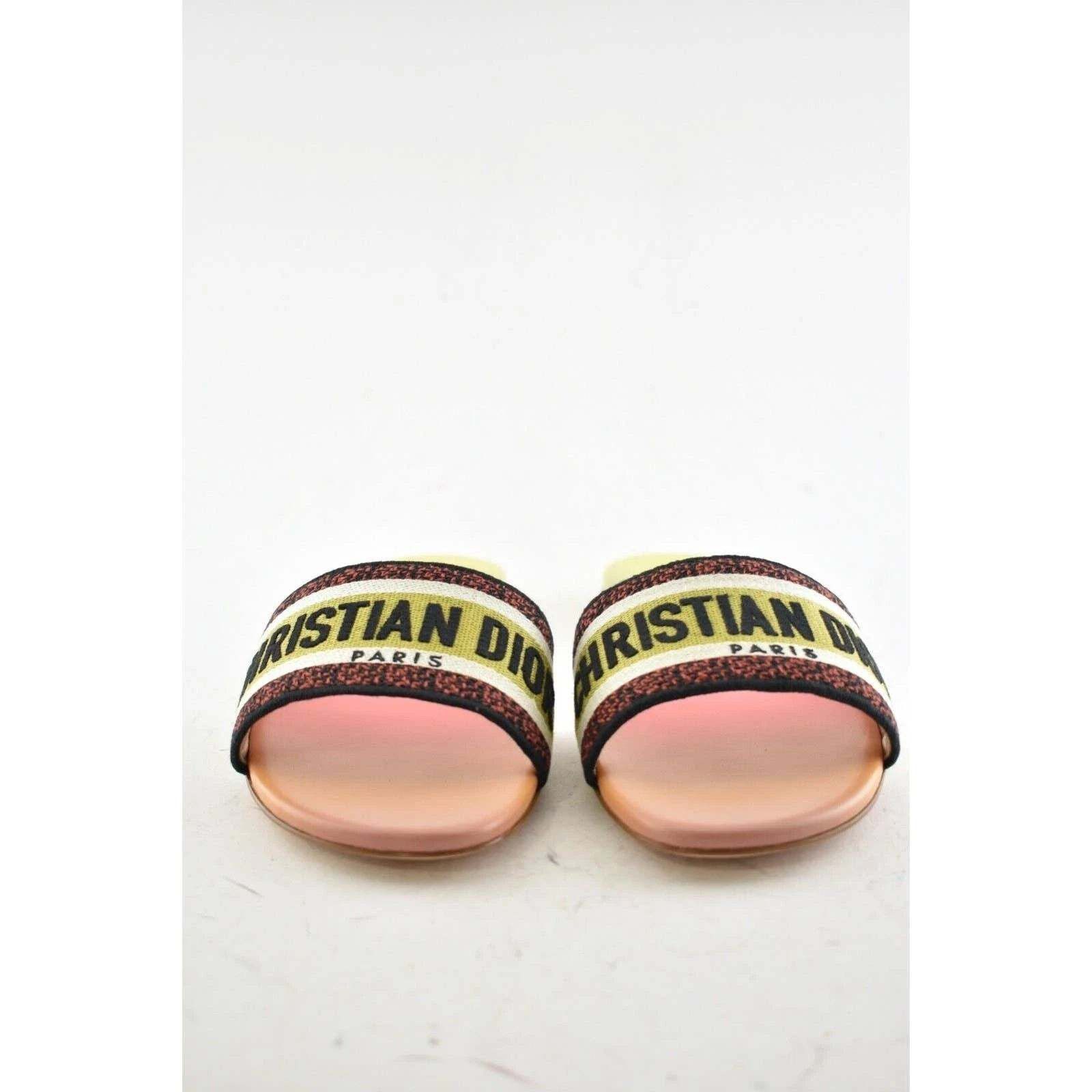 Dior Dway Rainbow Embroidered Logo Slide Flat Sandal 41.5 Size US 11.5 / IT 41.5 - 6 Thumbnail