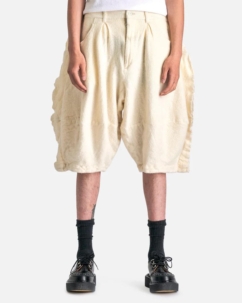 Comme des Garcons Homme Plus o1s1v1r1oon0925 Brushed Wool Shorts in Off White Size US 32 / EU 48 - 1 Thumbnail