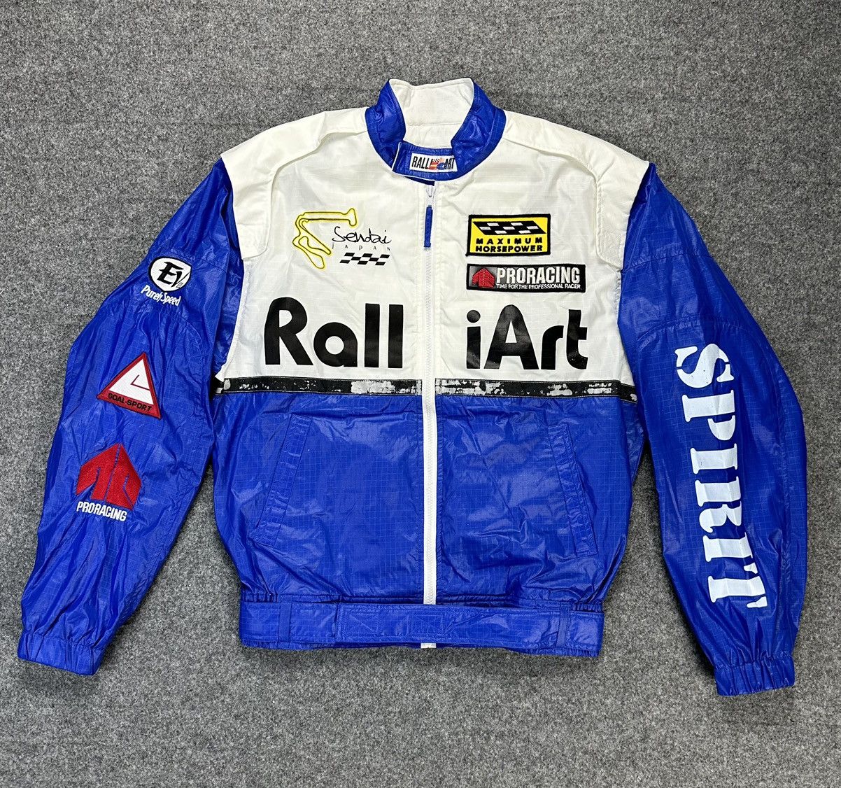 image of 90’S Ralliart Spirit Of Competition Patches Racing Jacket in Blue White, Men's (Size Large)