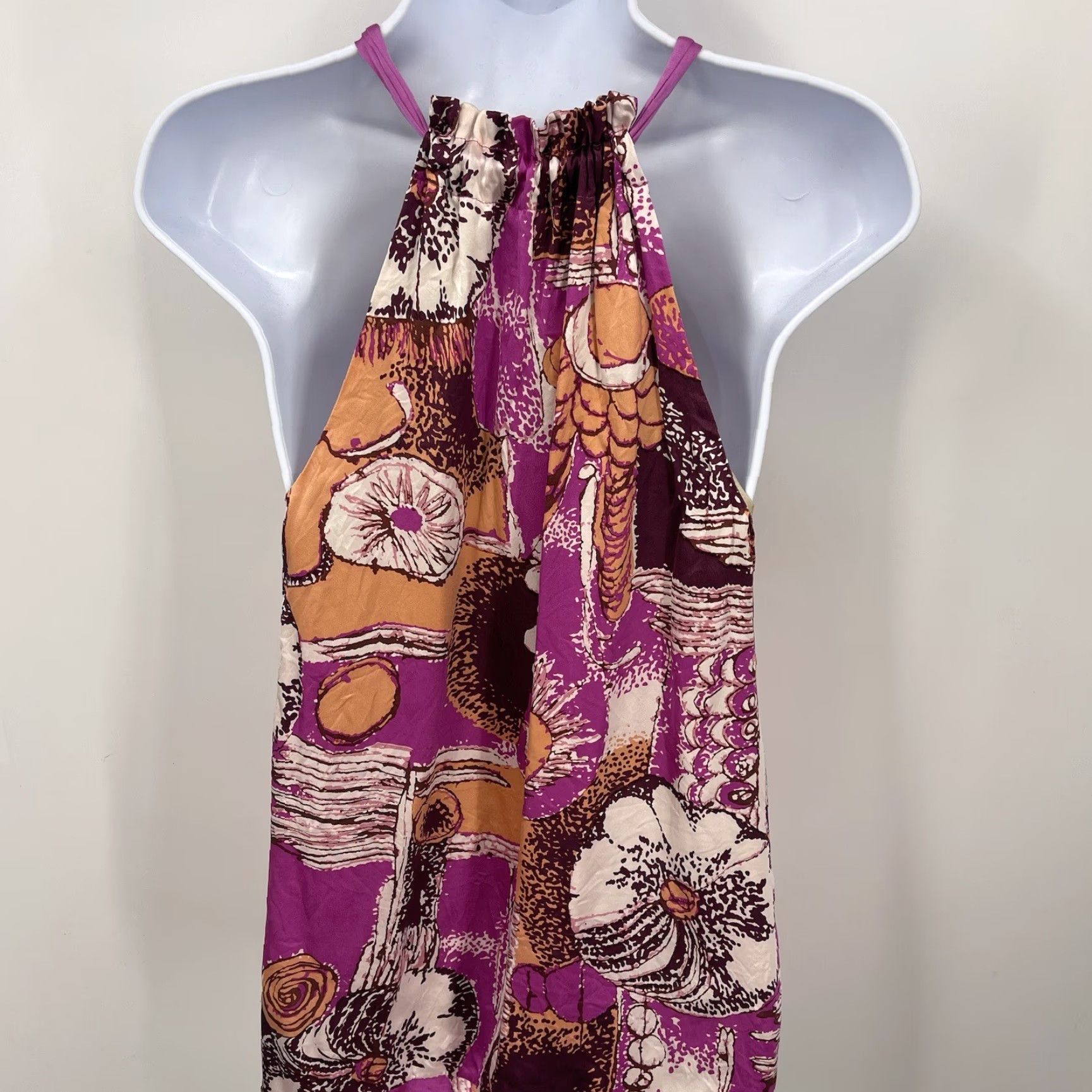 Vintage Hale Bob Silk Blouse Top Women XS Pink Floral Sleeveless Halter Tie Bohemian Retro Pockets Size XS / US 0-2 / IT 36-38 - 5 Thumbnail