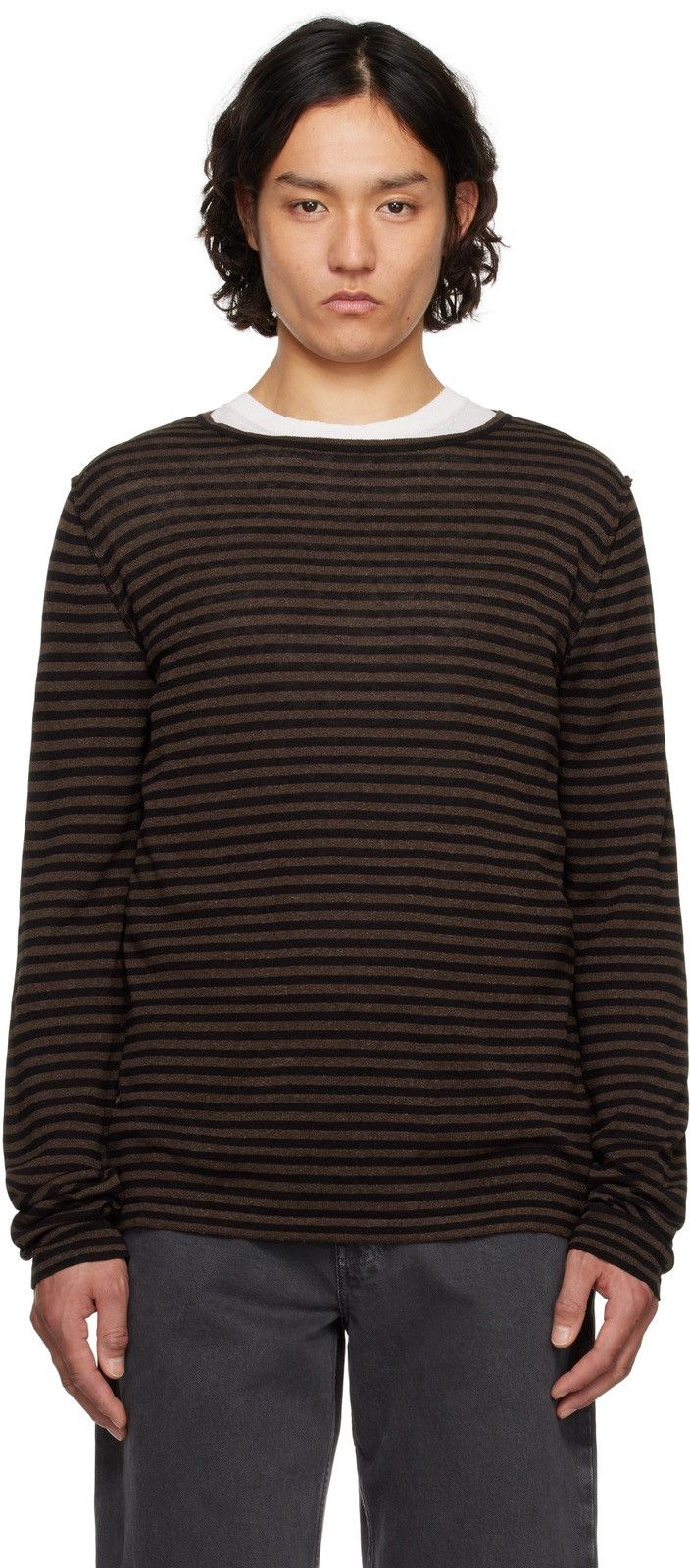 The Row The Row Lillard Striped Brown Black Lightweight Knit XL Size US XL / EU 56 / 4 - 4 Thumbnail