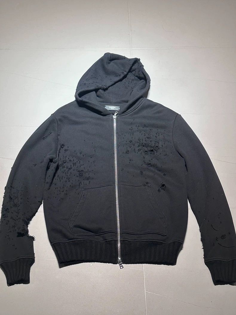 パーカー・フーディ Amiri Faded Black Zip Sweatshirt With Logo Amiri Ma Logo Shotgun Zip Hoodie in Faded Black | FWRD