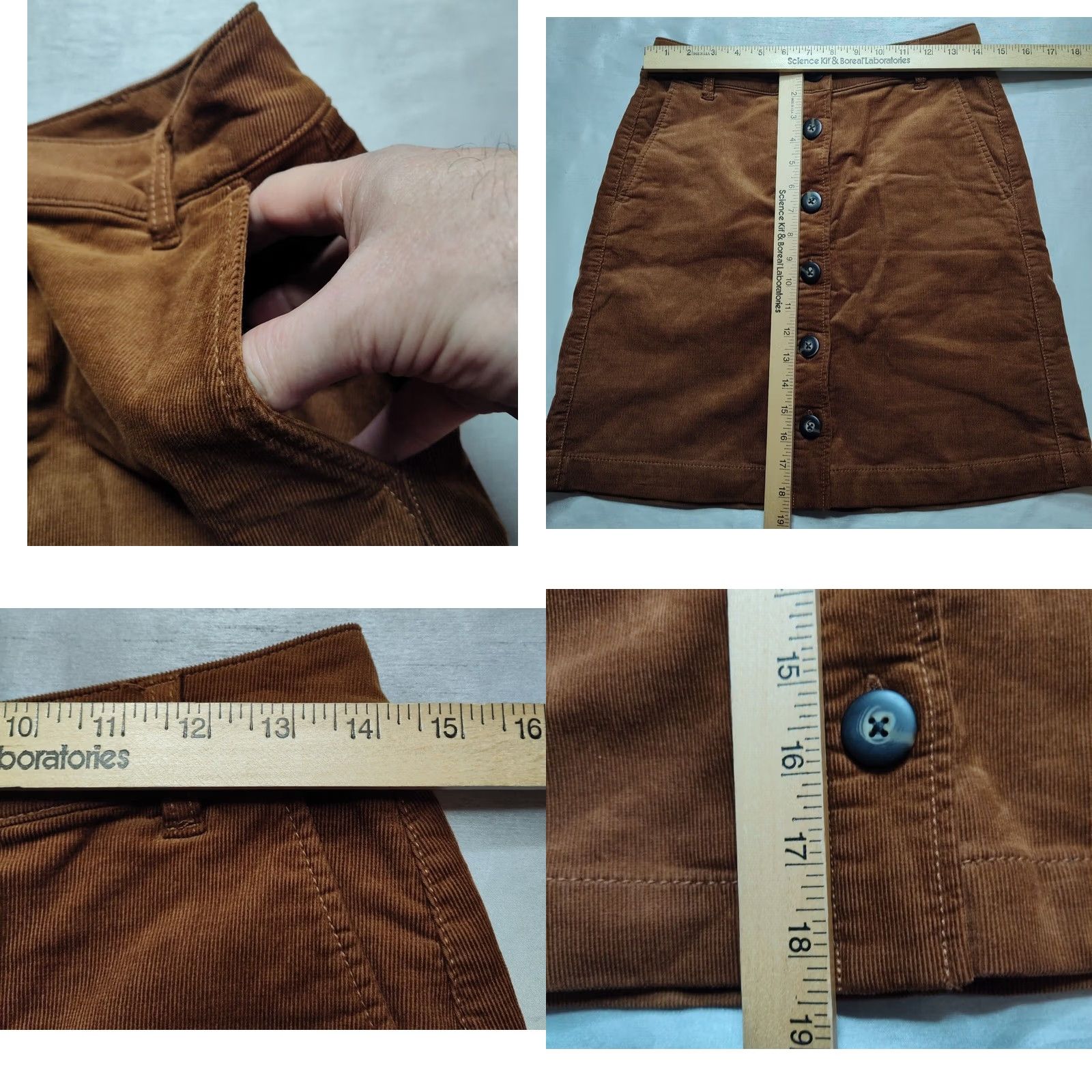 Vintage CABI Women Short Skirt Brown Button Front 18.5" Corduroy EUC XS? 4? Size 27" / US 4 / IT 40 - 8 Thumbnail