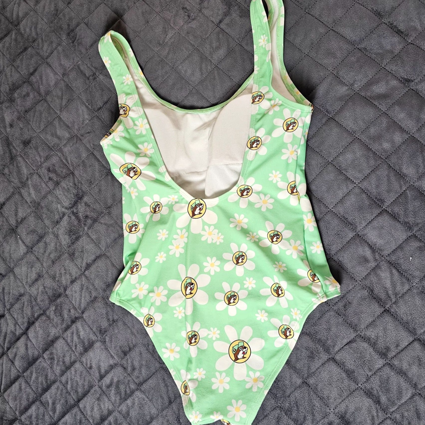 Logo 7 VINTAGE Buc-ee’s Beaver Logo Floral One-Piece Swimsuit Women Size S Green Neo­n Neon Pool Suit Ladies S Size ONE SIZE - 7 Thumbnail
