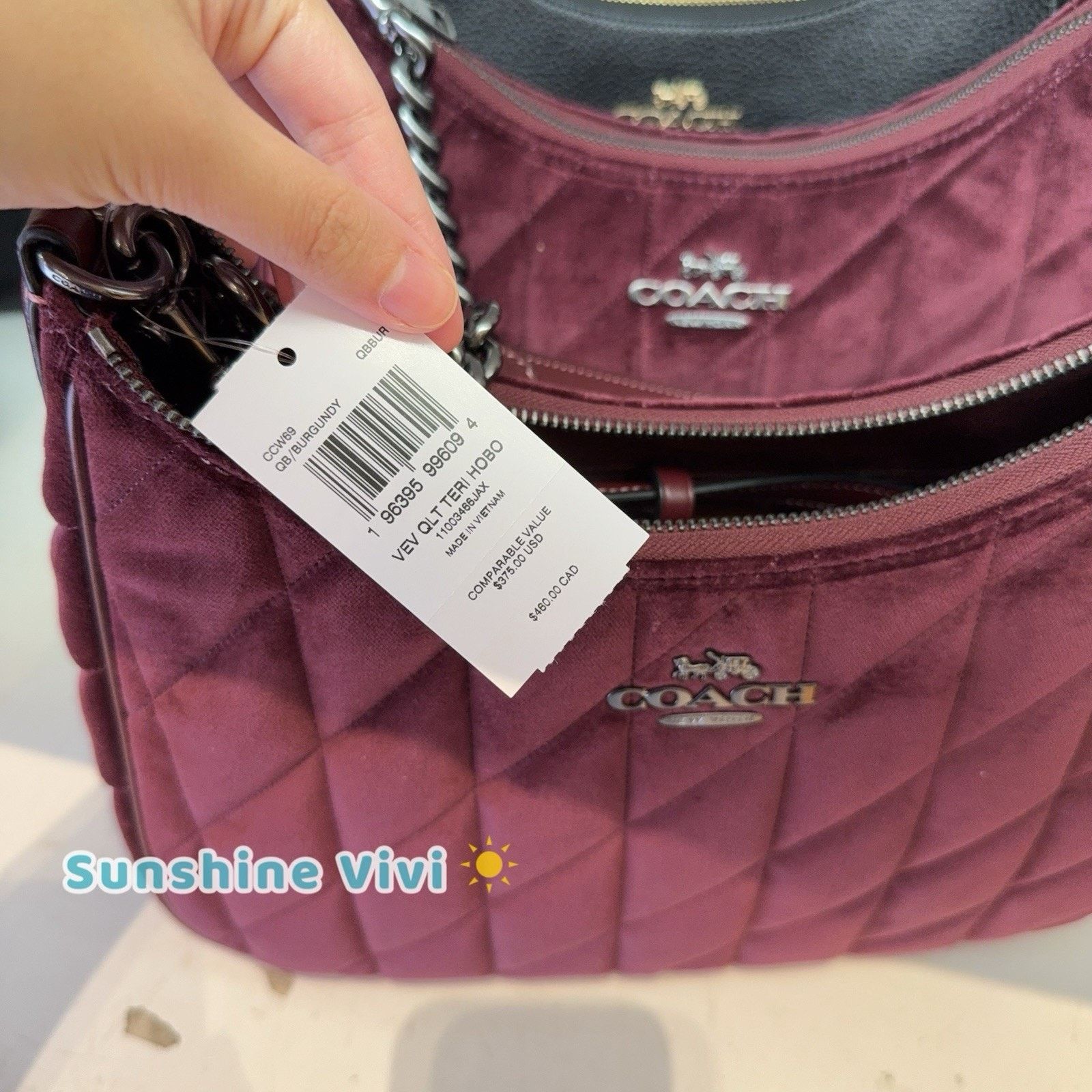 Coach NWT COACH Teri Hobo Bag Quilting CCW69 Gunmetal/Burgundy Size ONE SIZE - 4 Thumbnail
