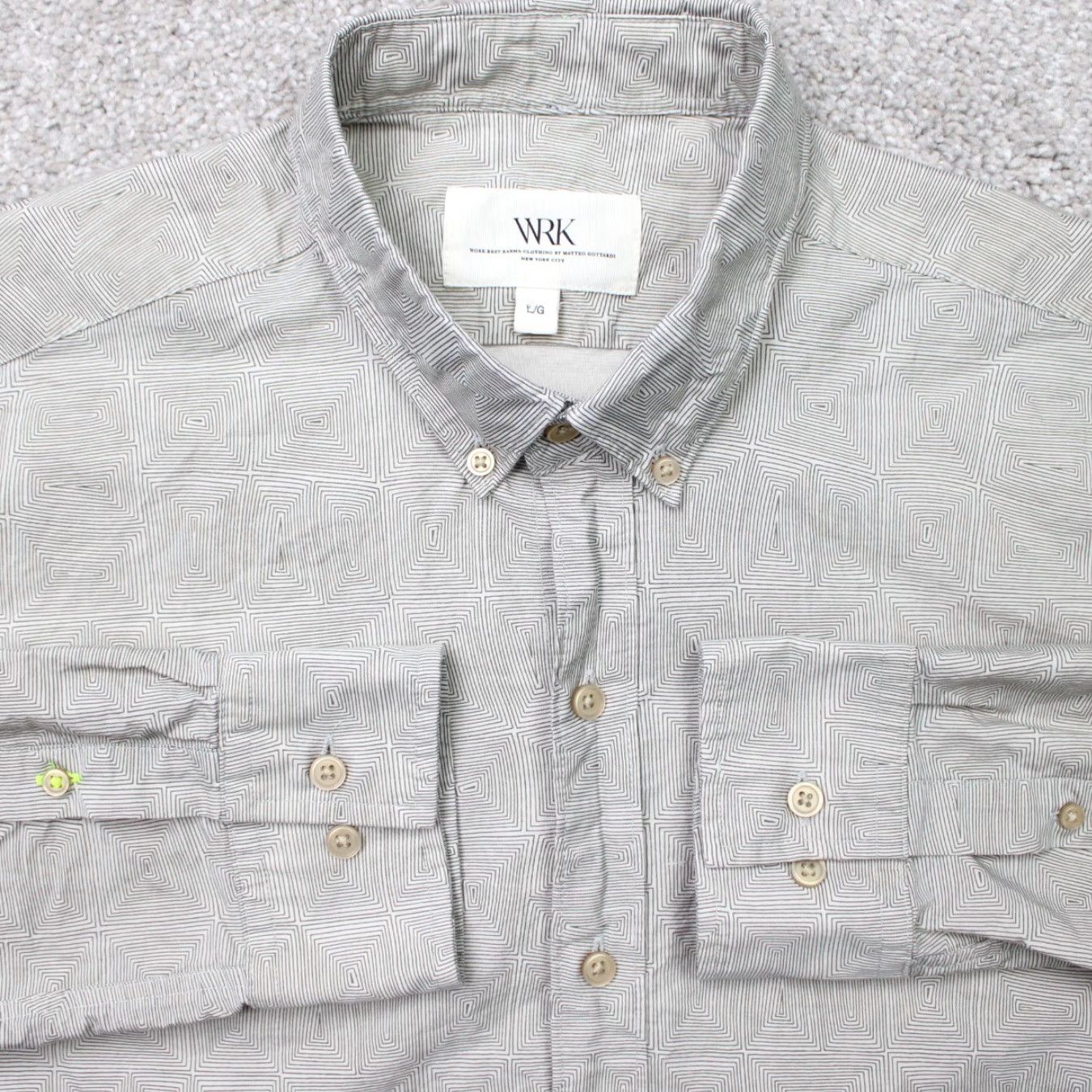 Vintage WRK Shirt Mens Large Gray Geometric 100% Cotton Long Sleeve Button Down Size US L / EU 52-54 / 3 - 2 Thumbnail