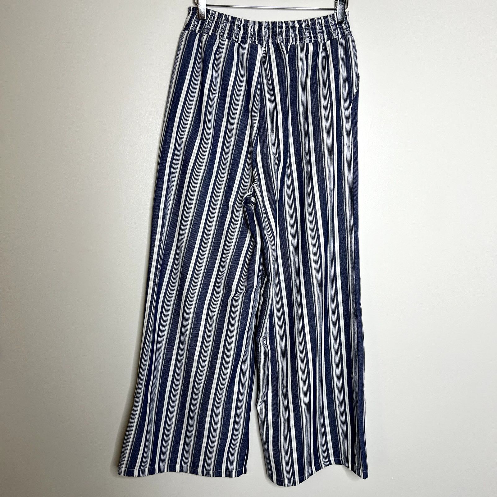Other Blue Striped Wide Leg Tie Pants Size 27" / US 4 / IT 40 - 3 Thumbnail