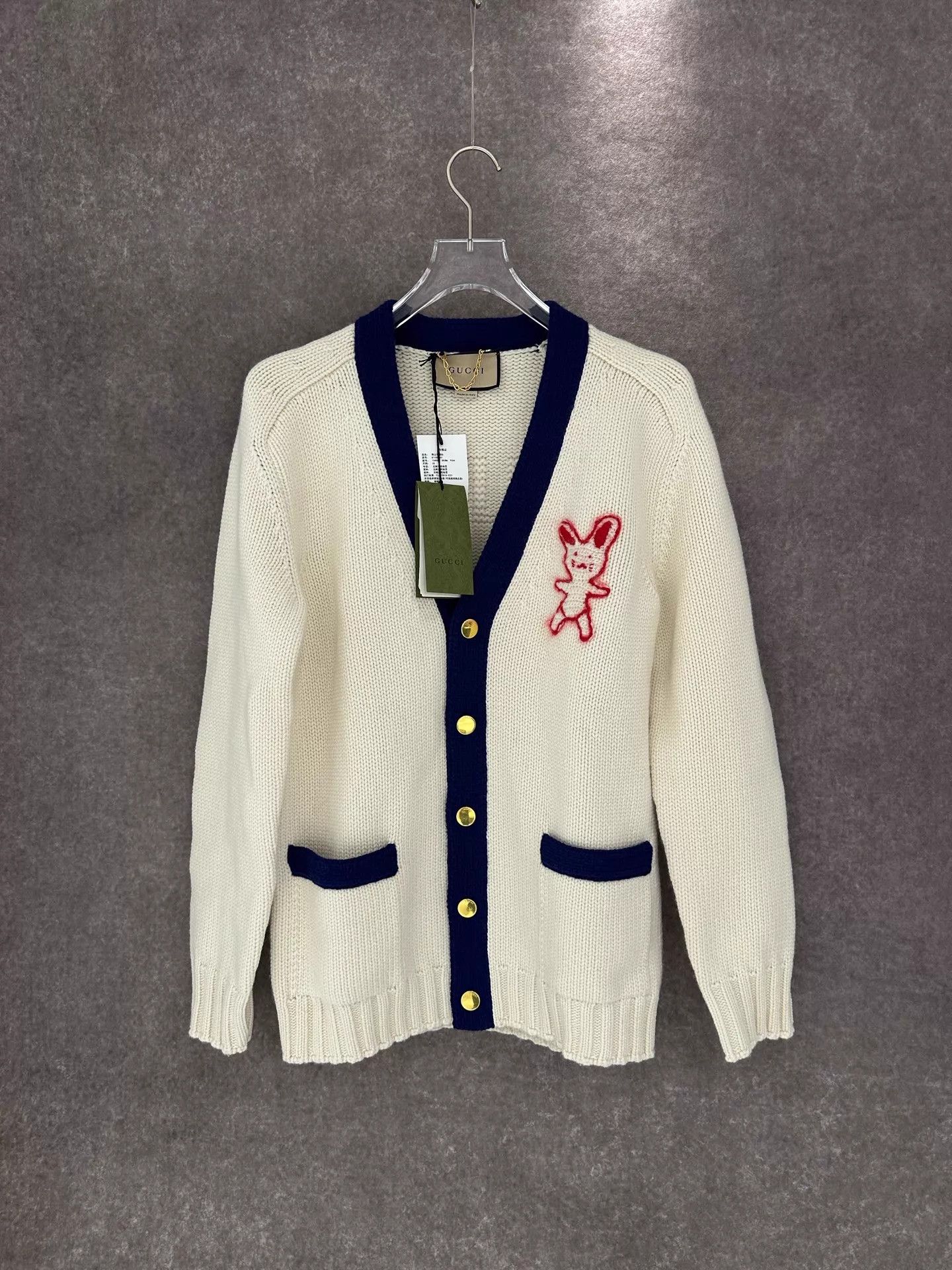 Gucci Gucci Men's GG Rabbit Intarsia Knit Cardigan XS New Size US XS / EU 42 / 0 - 1 Thumbnail