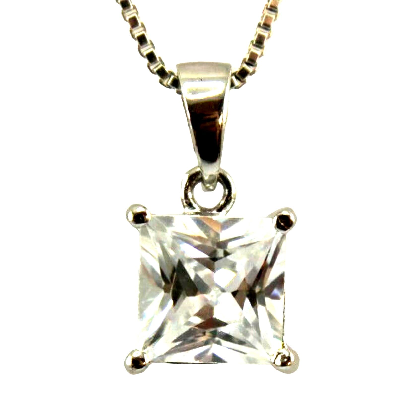 Other Square Cut CZ Pendant Set in Sterling Silver With 18" Chainh Size ONE SIZE - 1 Thumbnail