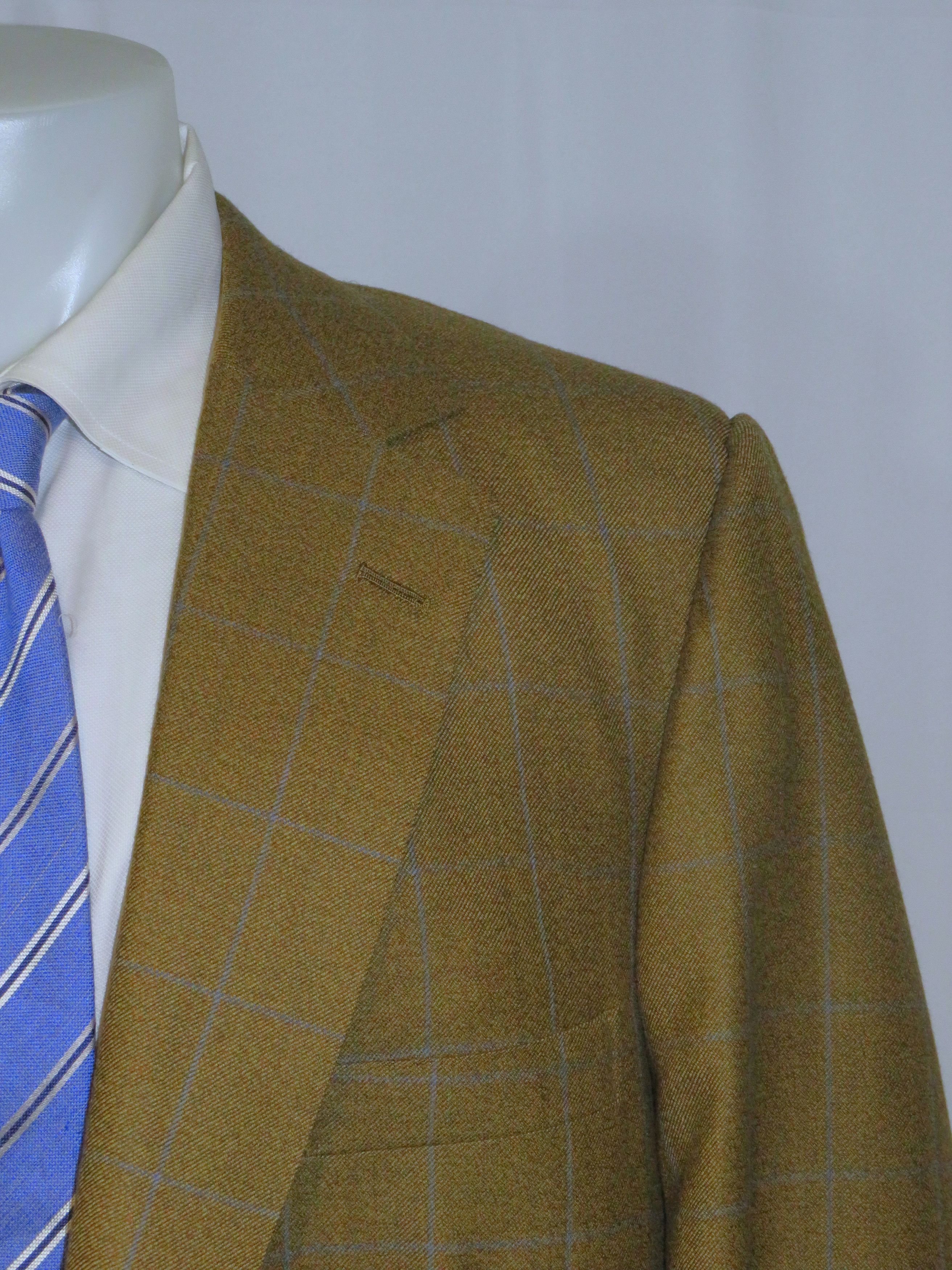 Henry Poole × Savile Row Bespoke Brown Windowpane Two Button 48XL Size 48L - 3 Thumbnail