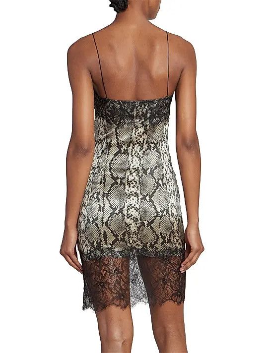 Balmain o1s1wg110825 Python Print Silk Mini Dress in Black Size XL / US 12-14 / IT 48-50 - 4 Thumbnail