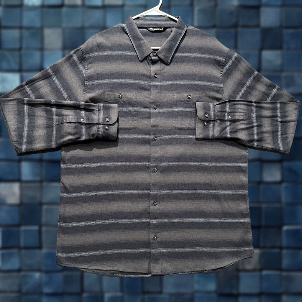 TravisMathew Travis Mathew Shirt Mens 2XL Gray Striped Long Sleeve Button Up Size US XXL / EU 58 / 5 - 1 Thumbnail